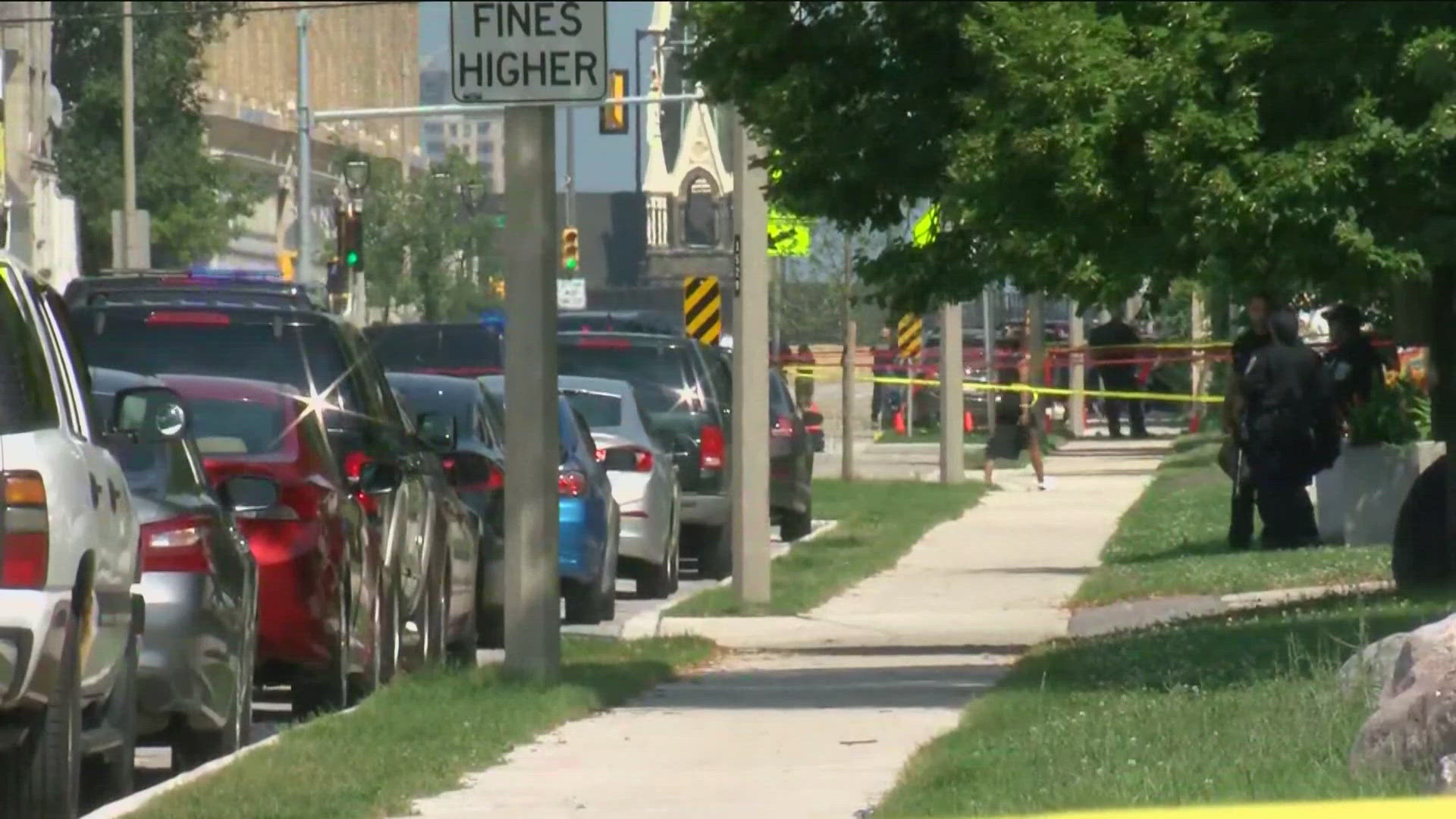 Five Ohio police officers in Wisconsin for the Republican National Convention shot at a man who was in a knife fight near the convention, killing him, police say