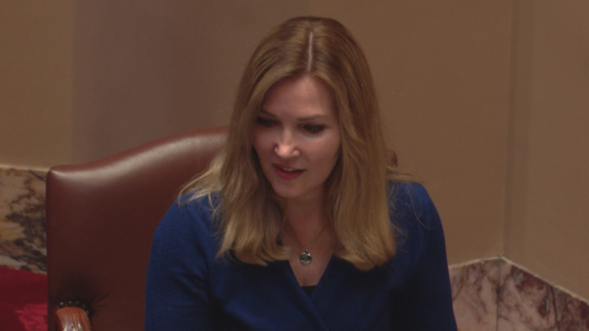 It's Mitchell's first time back on the Senate floor since being charged with burglary, an allegation she denies.