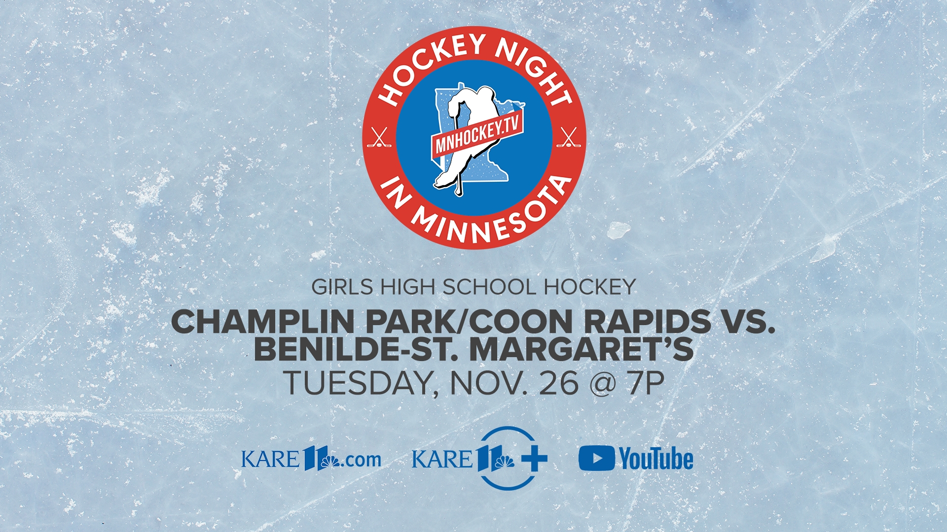 Champlin Park/Coon Rapids faces off against Benilde-St. Margaret's in tonight's girls high school hockey livestream.