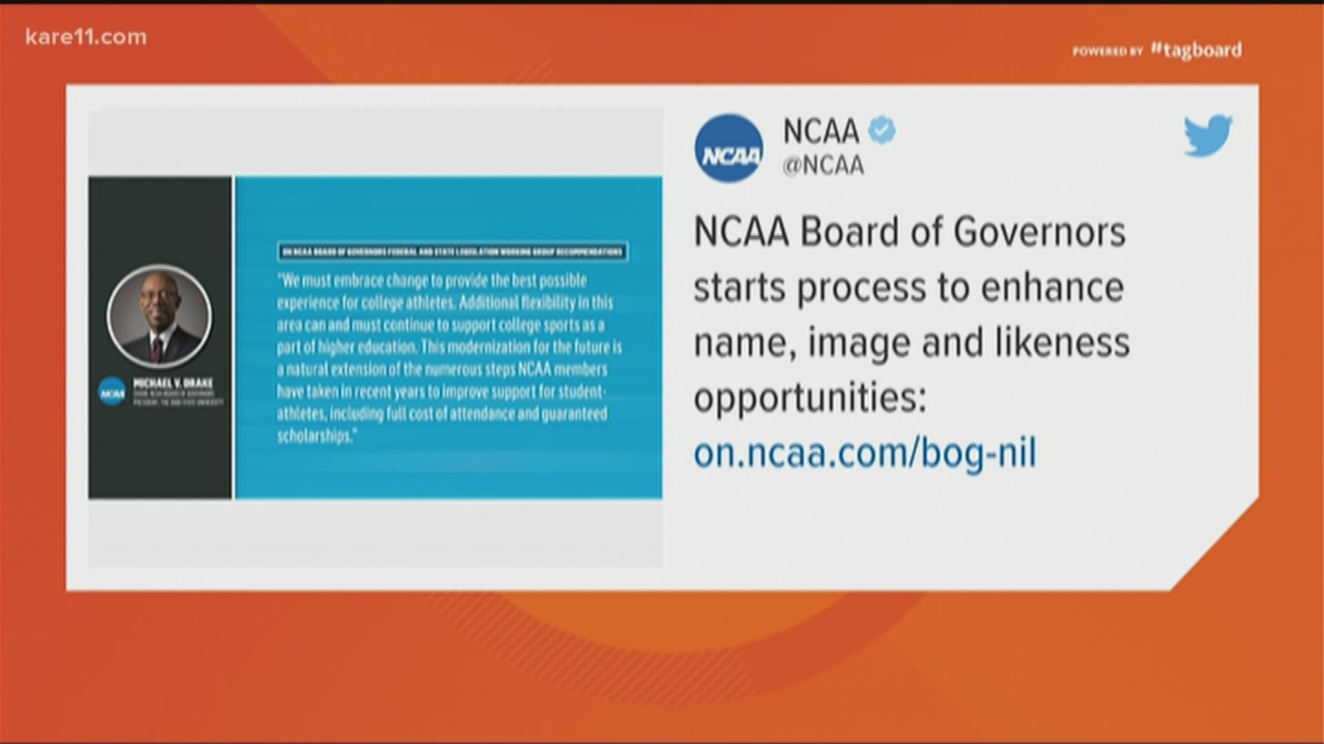 The NCAA Board of Governors voted unanimously to allow athletes to "benefit from the use of their name, image and likeness.'