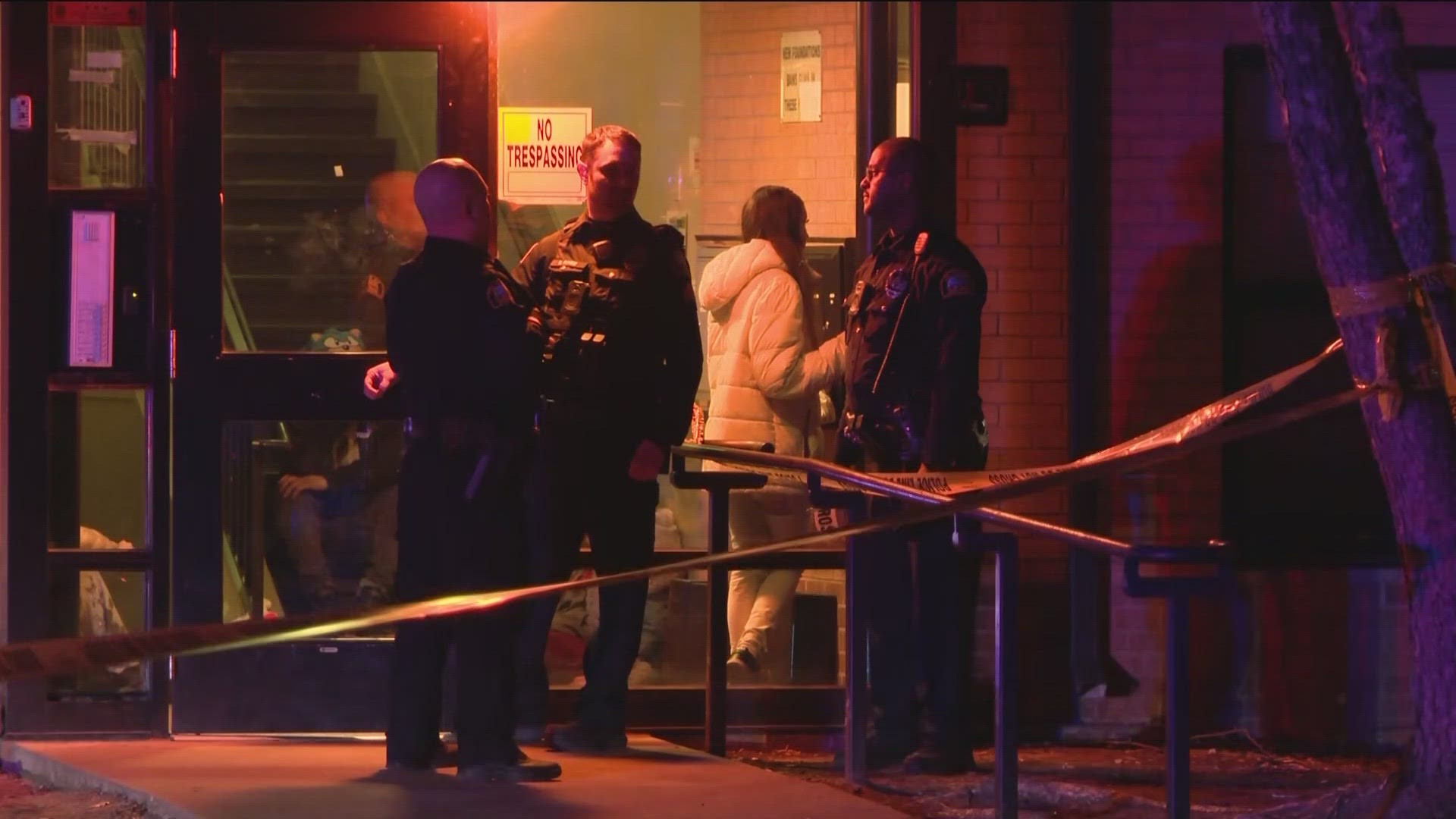 St. Paul officials are staked outside of an apartment building at Westminster and Geranium with several squad cars and ambulances.