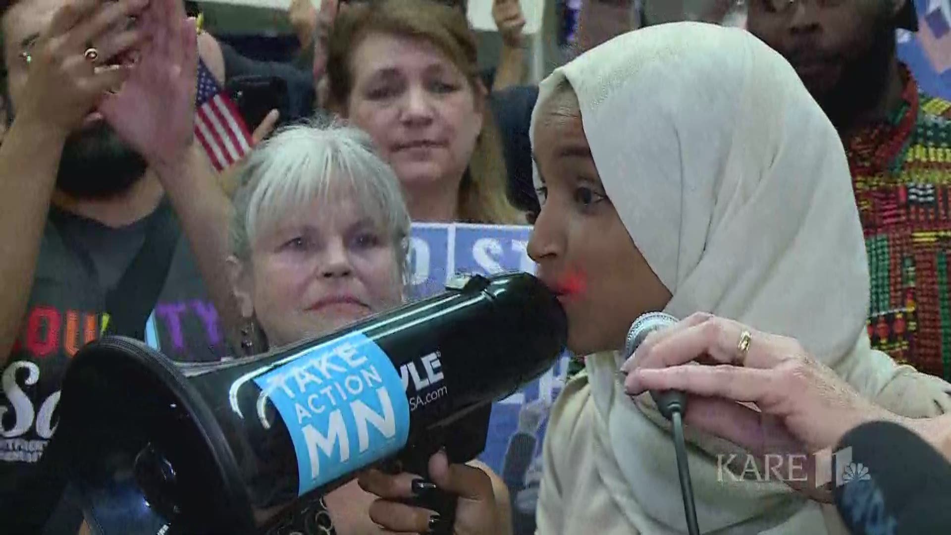 Rep. Ilhan Omar may be embattled in Washington, but she was welcomed to Minneapolis by a cheering crowd on Thursday. https://kare11.tv/2GiPXlI