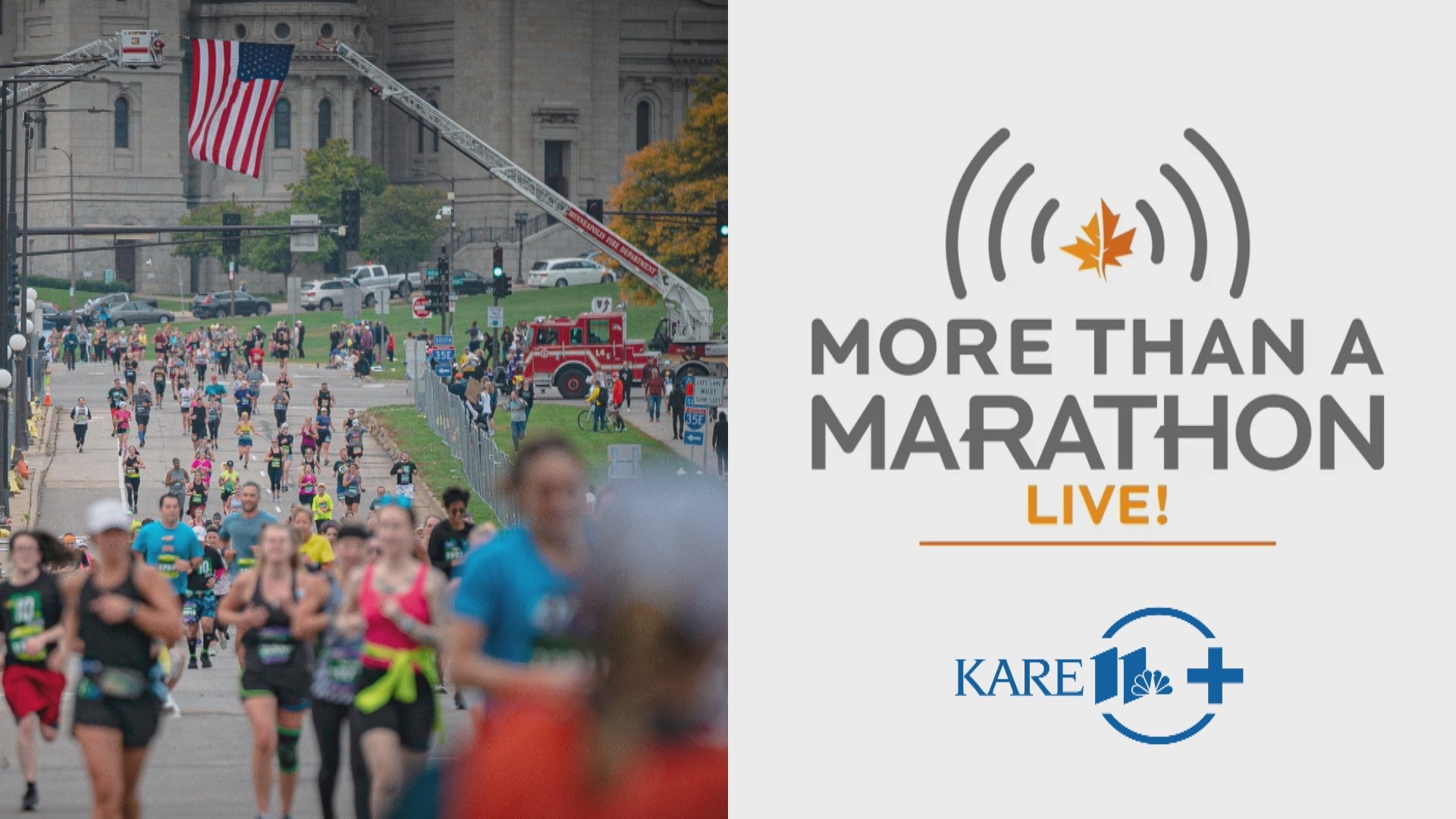 Runners race from downtown Minneapolis to St. Paul’s State Capitol building in the Medtronic Twin Cities Marathon.