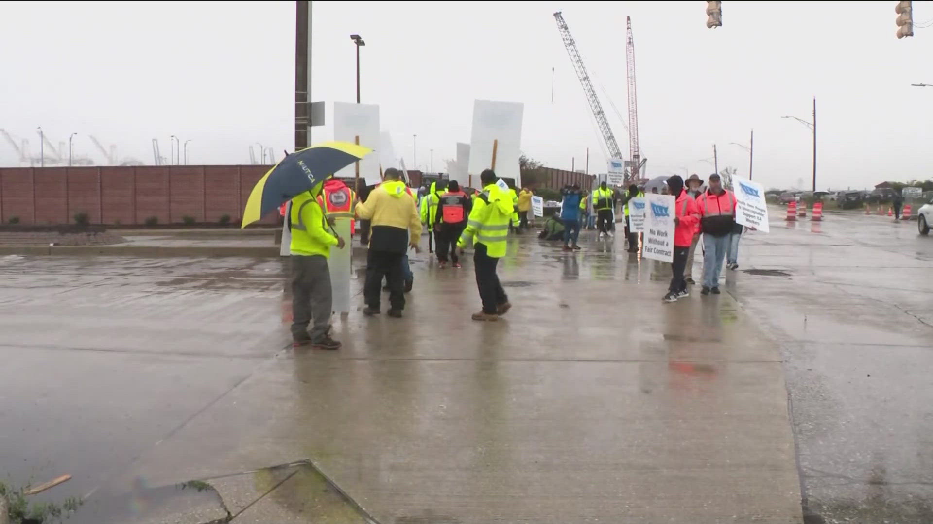 Dockworkers at ports from Maine to Texas have started walking picket lines in a strike over wages and automation.