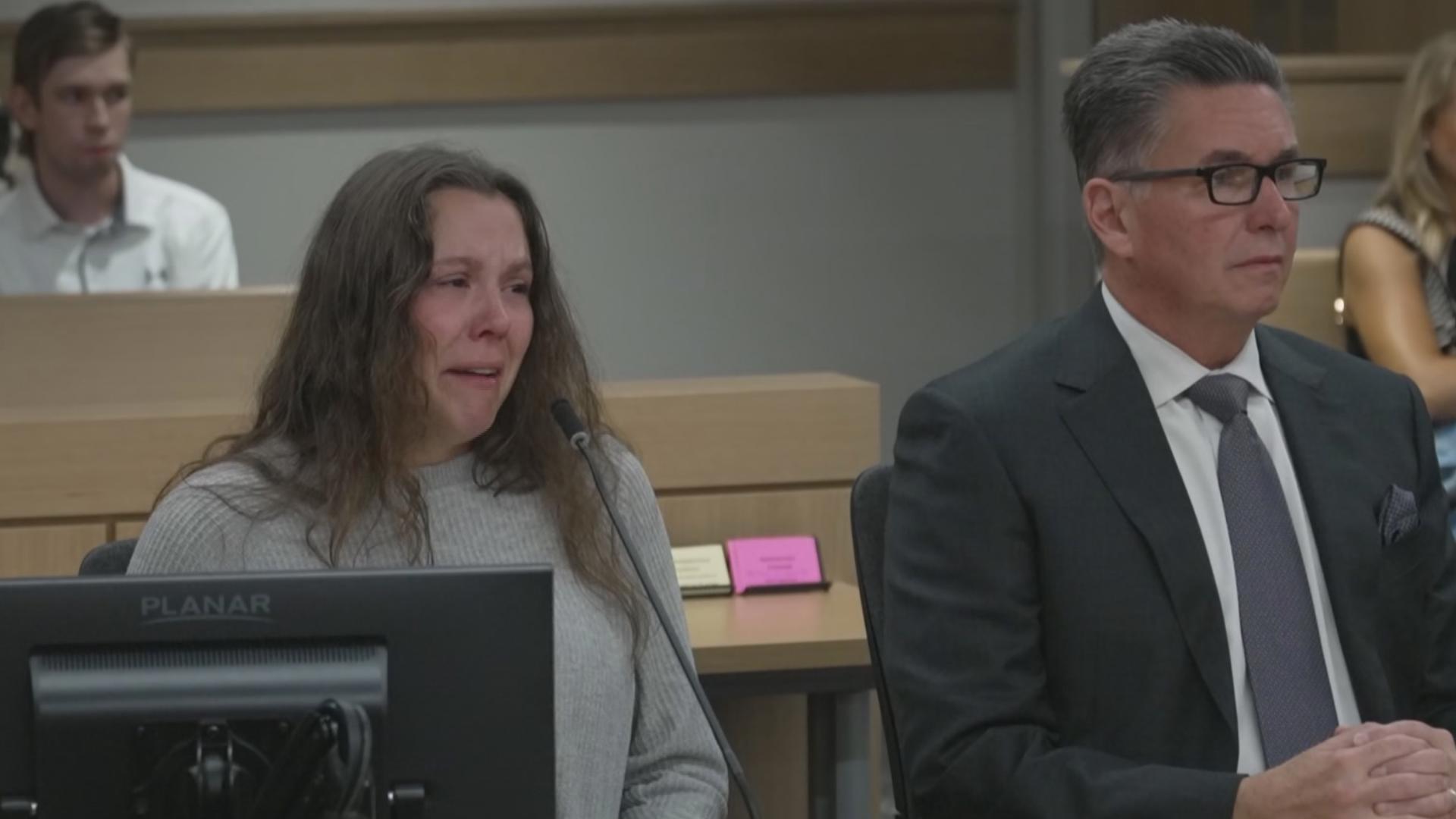 Madison Bergmann wiped away tears and openly wept after agreeing to plead guilty to child enticement and sexual misconduct charges.