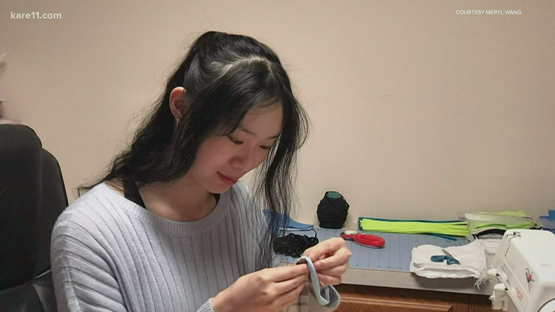 Mounds View High School senior Meryl Wang learned to make a mask to help her community.