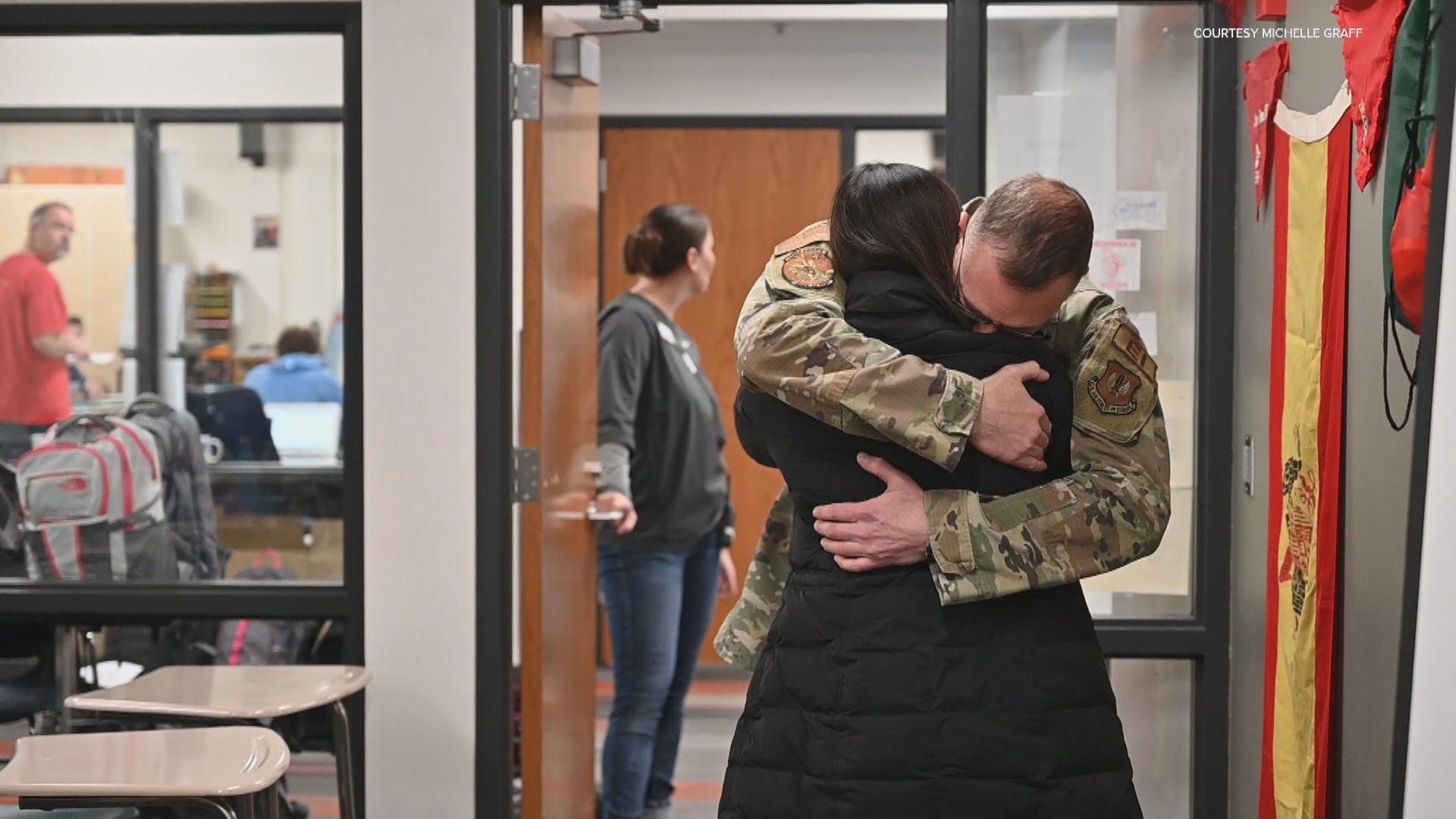 Brent Shouler, a captain in the Air National Guard, surprised his kids at school after being deployed to Africa.