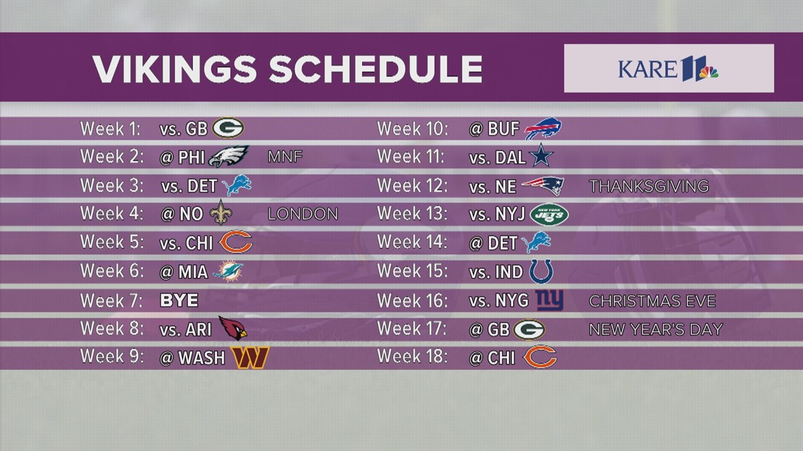 NFL schedule released: Vikings to open season against the Packers