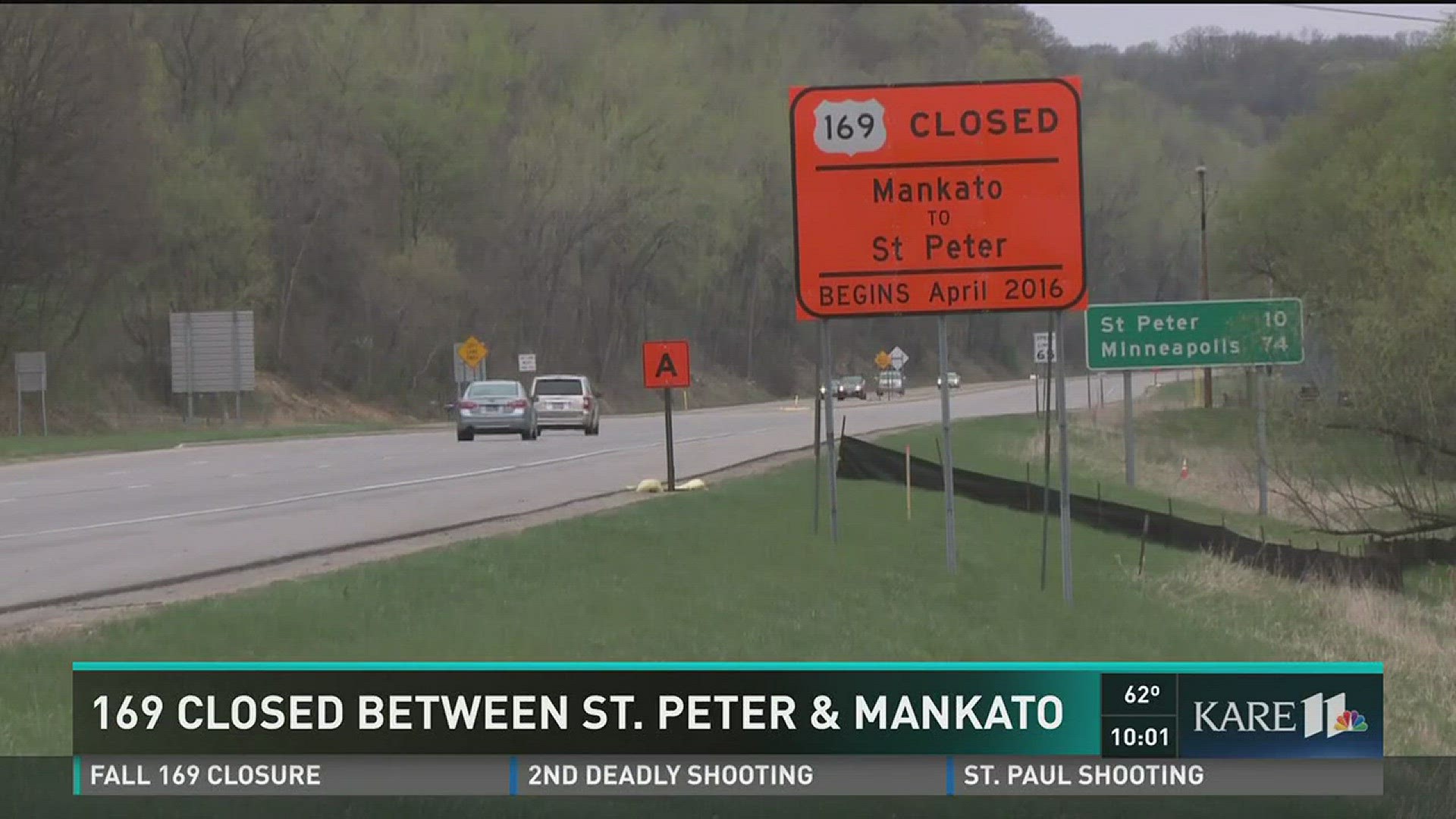 Hwy 169 closed between St. Peter and Mankato