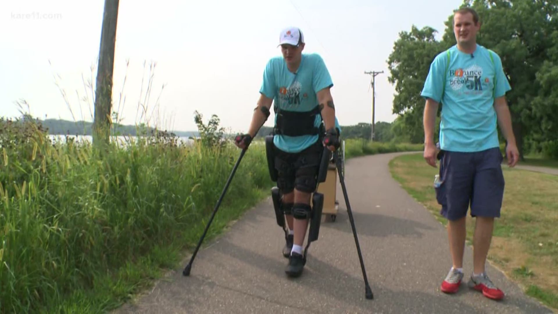 A Cambridge man, paralyzed from the waist down, crossed the finish line on his own two feet during Spare Key's 5K this past Sunday. https://kare11.tv/2Buphyf