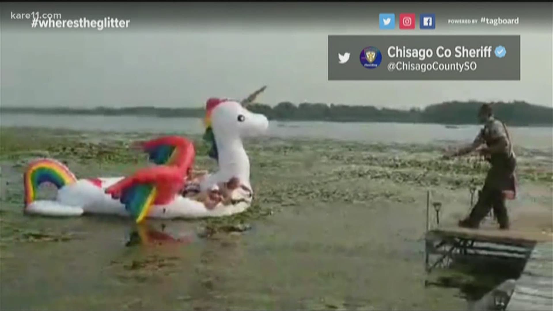 A group of women in an inflatable unicorn were rescued from the weeds.