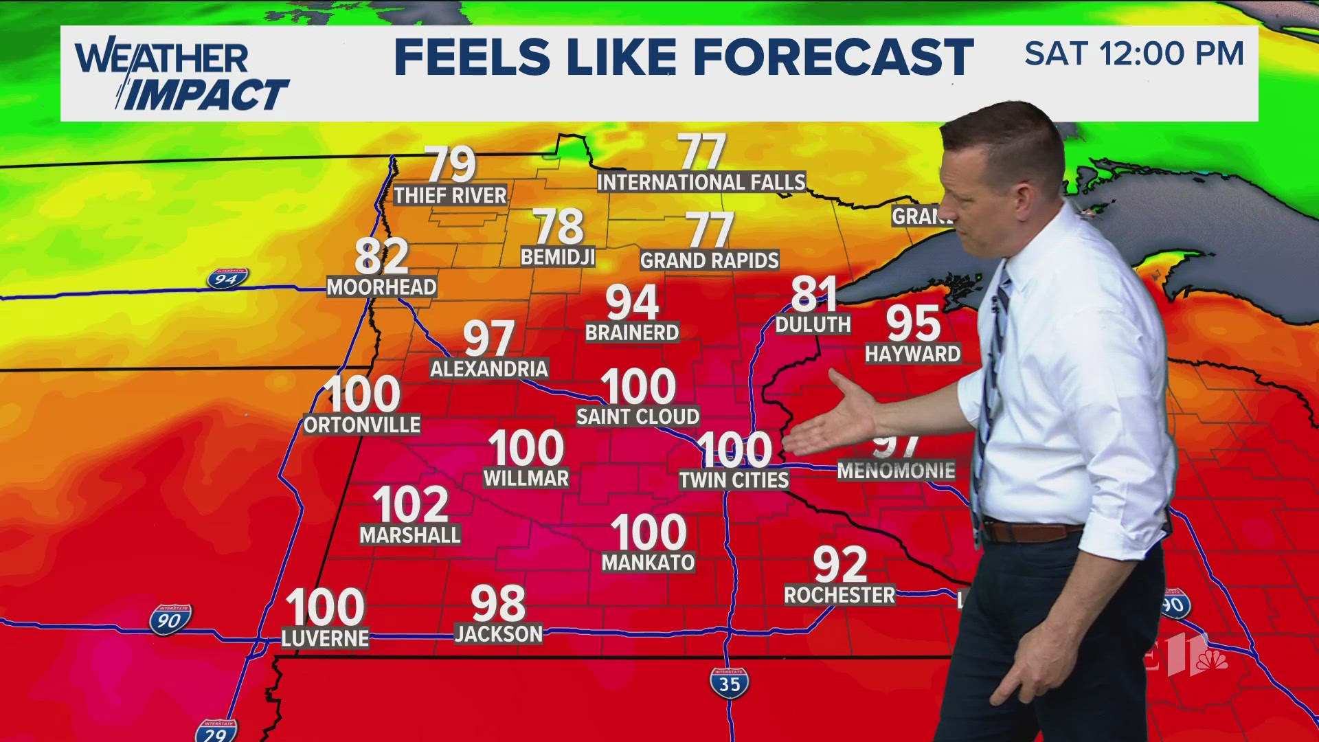 An Extreme Heat Warning has been issued for the Twin Cities metro from noon Saturday through Sunday evening.