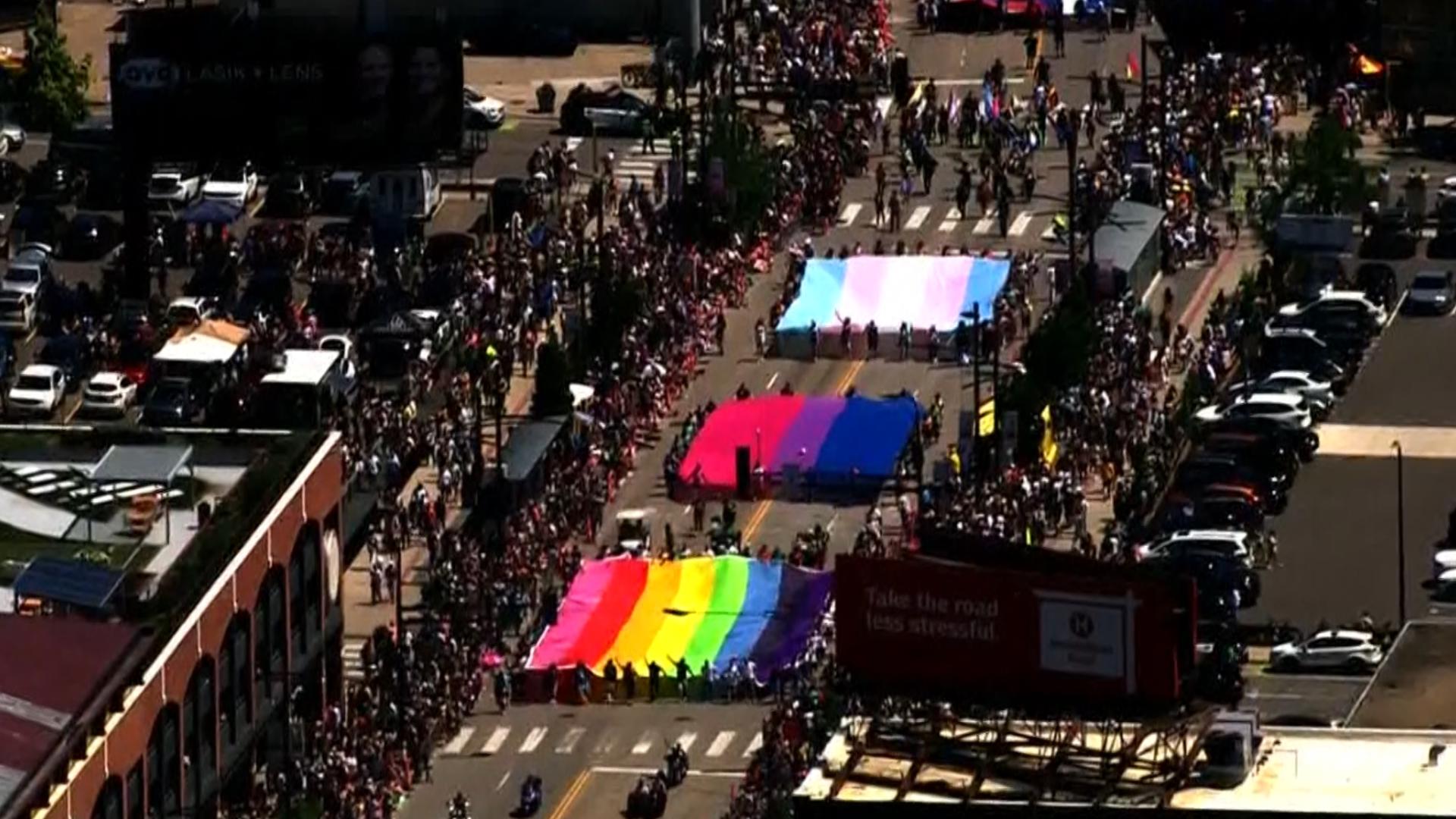 SKY 11 flew over downtown Minneapolis on Sunday as thousands of people took to the streets to celebrate.