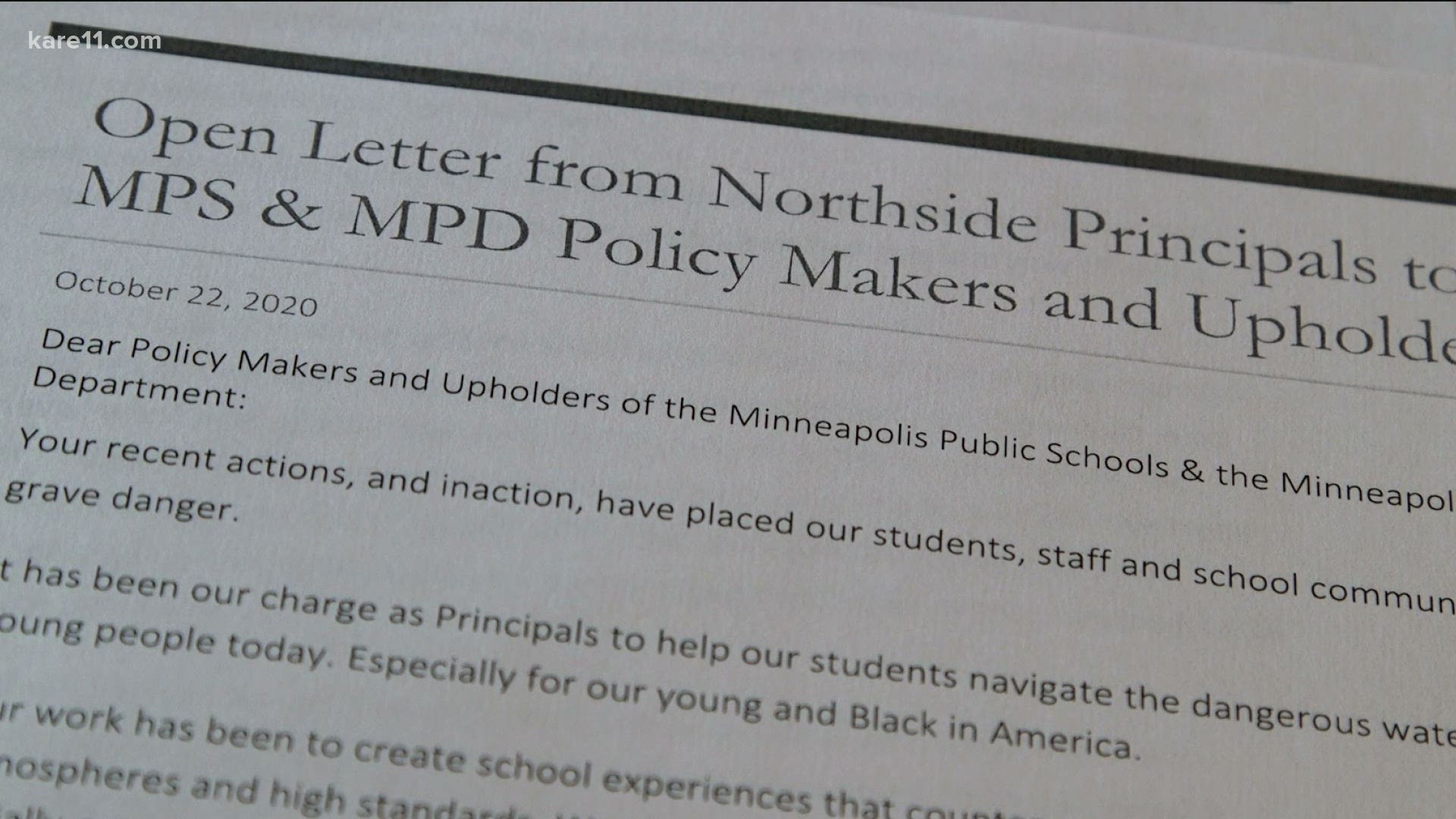 Three north Minneapolis school principals wrote an open letter to leaders at Minneapolis Public Schools and the Minneapolis Police Department about student safety.