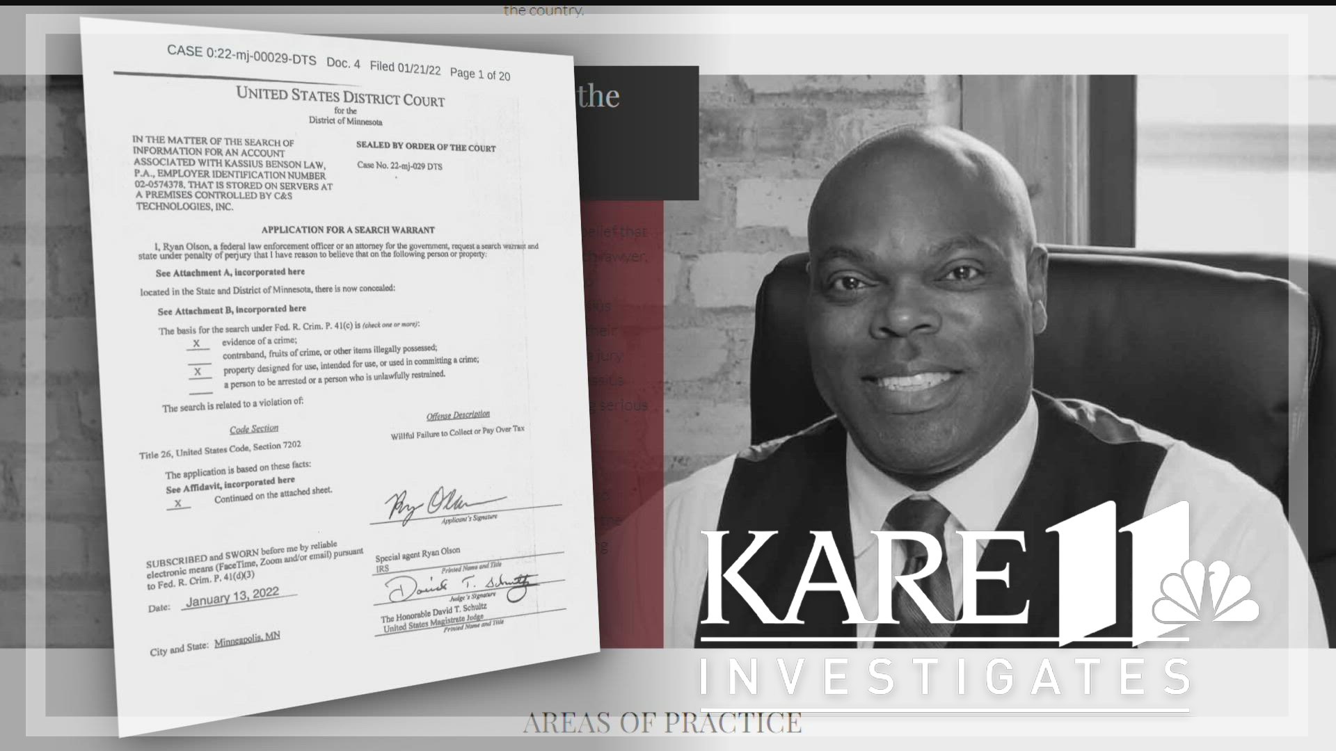 No criminal charges have been filed, but an IRS search warrant filed in January in federal court targeted payroll records of Kassius Benson’s private law firm.