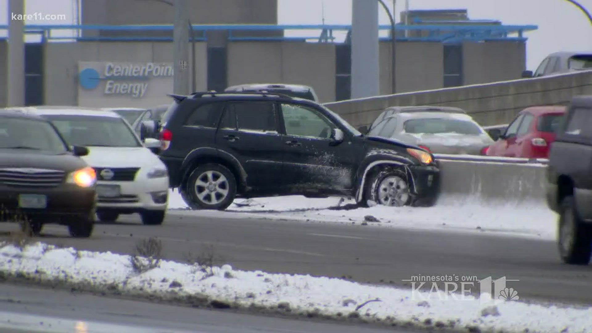 The combination of the bitter cold and a dusting of snow left roads a mess for commuters in the Twin Cities metro.