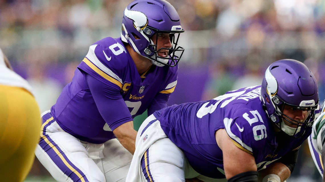 Minnesota Vikings kicker Greg Joseph (1) walks to the sidelines