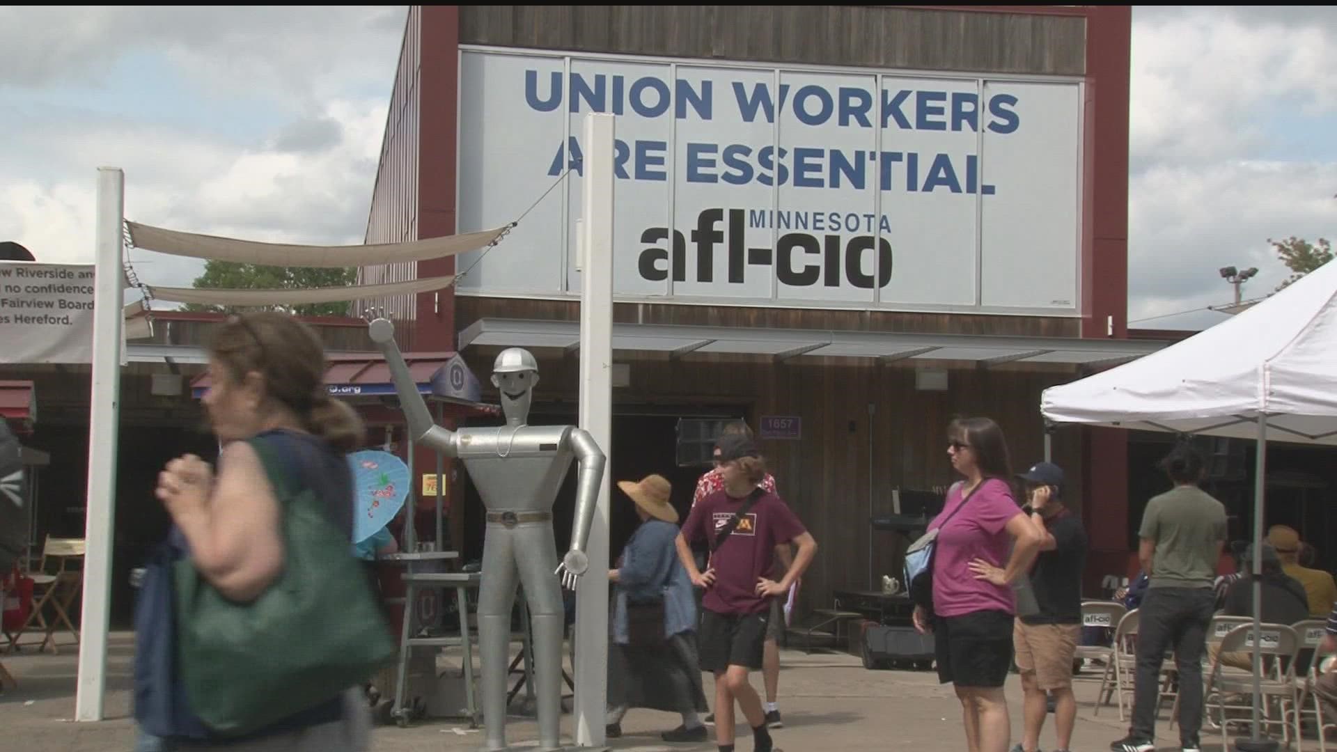 The labor movement vibe at the State Fair was fairly upbeat on Labor Day 2022, as the guys at the Laborer's International stand said they're feeling some momentum.