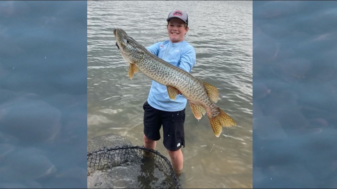 Young angler 'nuts about fishing' reels in 40 inch muskie