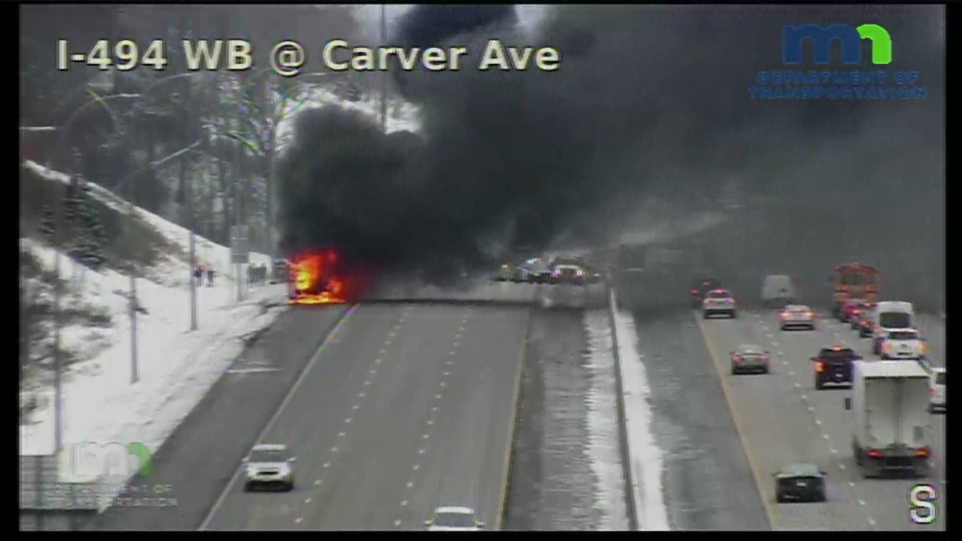 A vehicle fire shut down traffic on I-494 headed eastbound near Carver Ave between Woodbury and Newport on Monday afternoon.