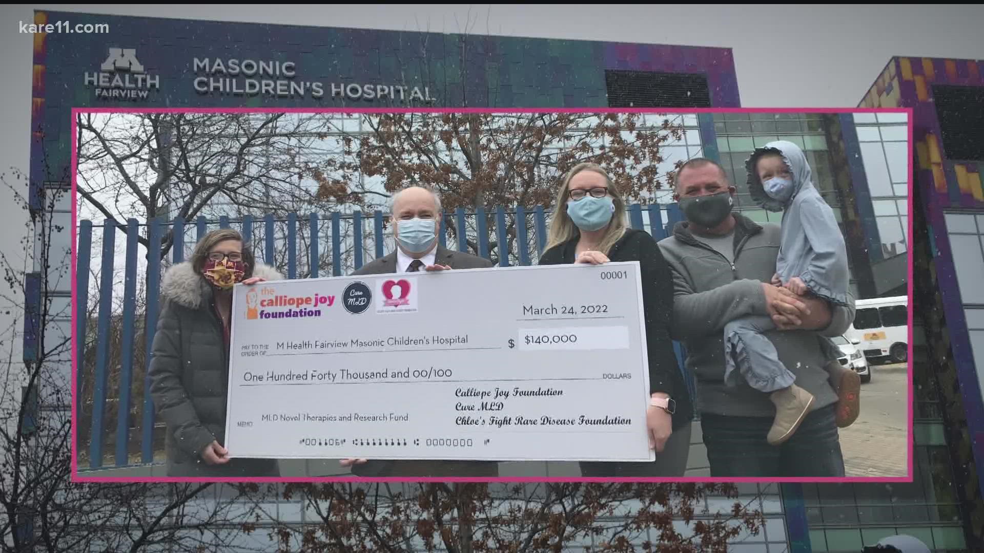 Celia Grace and her family returned to Minnesota this week to present a check to her doctor, hoping to aid in his mission to help other kids with rare disorders.