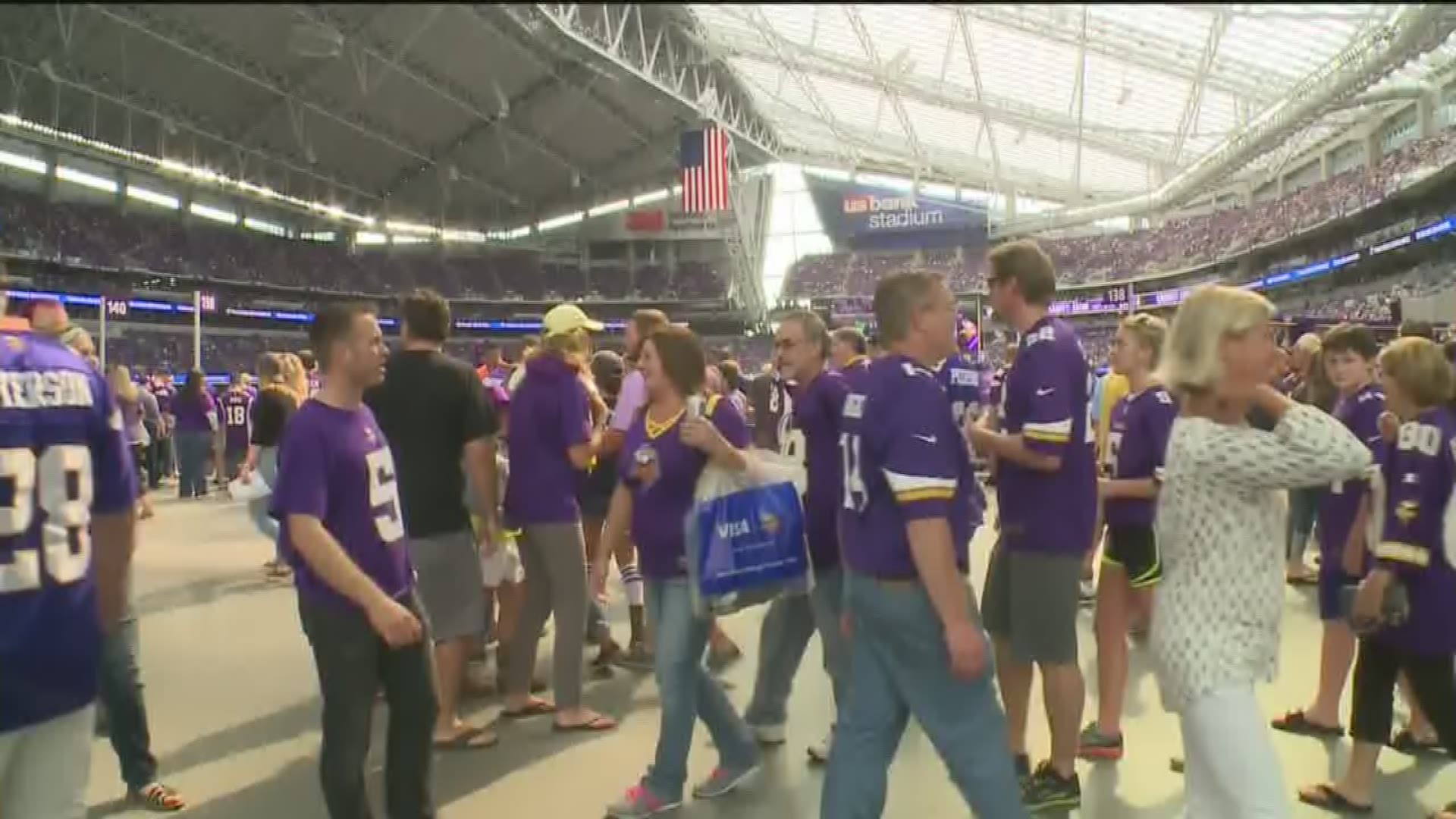 Fans gather at U.S. Bank Stadium in Minneapolis for Vikings season