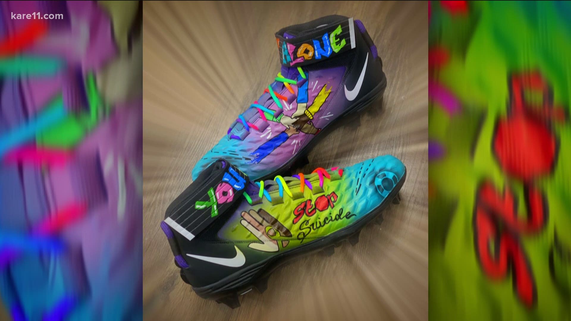 Twenty-nine Vikings players will wear shoes designed by Salvatore Marcum for the "My Cause, My Cleats" nonprofit awareness campaign on Sunday