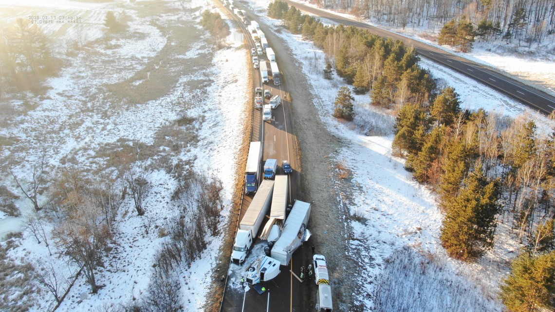 Three semis crash, closing I-94 westbound in Hixton, Wisconsin