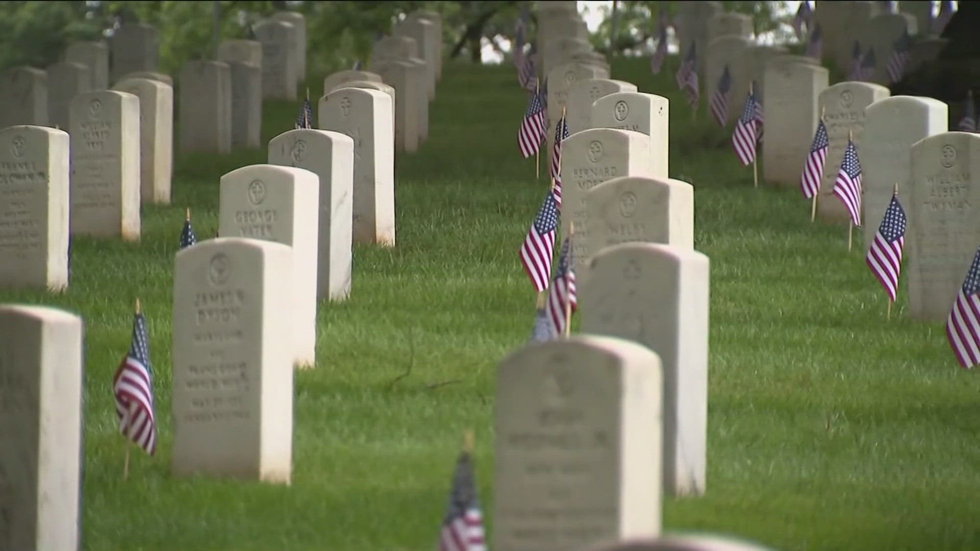 More than 1,500 soldiers from The Old Guard placed American flags at more than 260,000 headstones at Arlington National Cemetery Thursday morning.