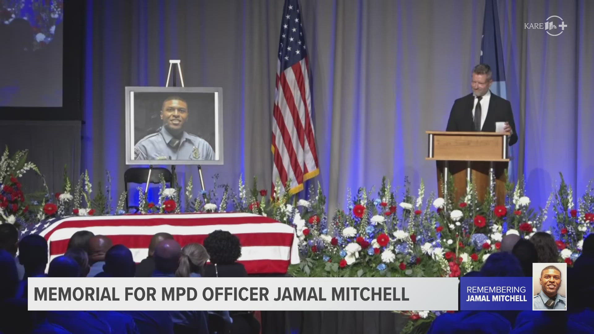 At the memorial service for MPD officer Jamal Mitchell, Eagle Brook Pastor Mike Emmert thanked God for the life of Officer Mitchell.