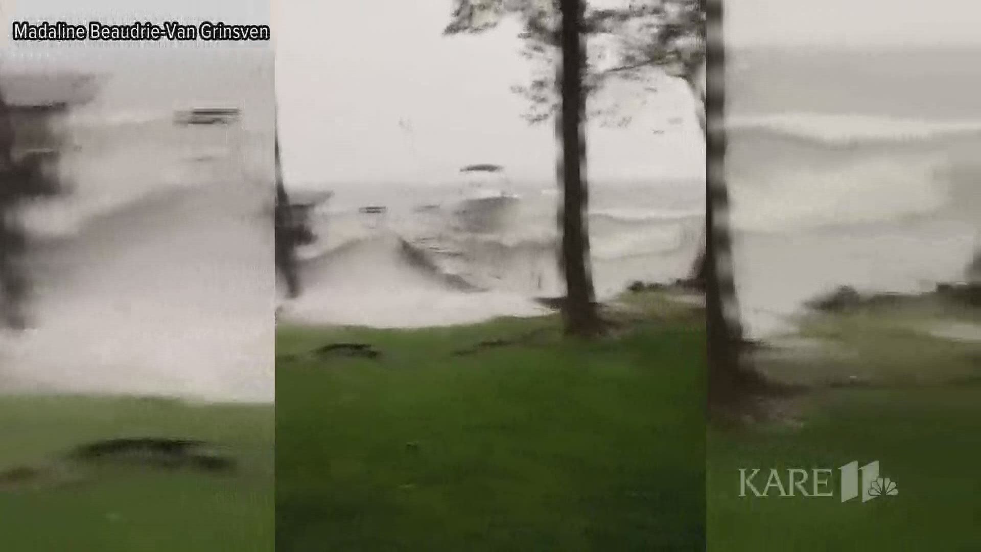 Waves crash over docks at Lake Mille Lacs on Sunday, July 14, 2019. Video: Madaline Beaudrie-Van Grinsven