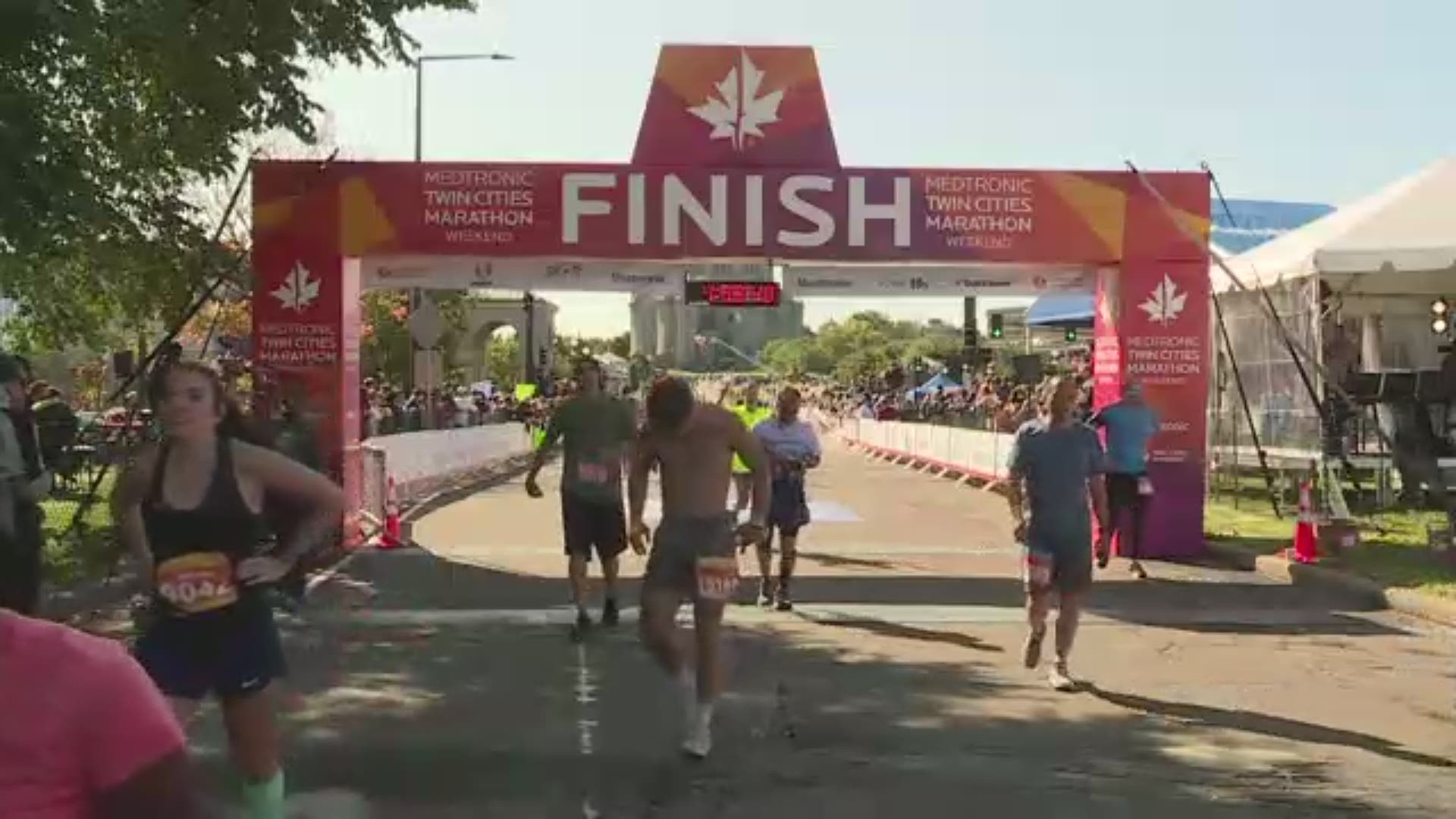 Thousands of runners competed in the Twin Cities Marathon races. Here are racers as they crossed the finish line on Sunday.