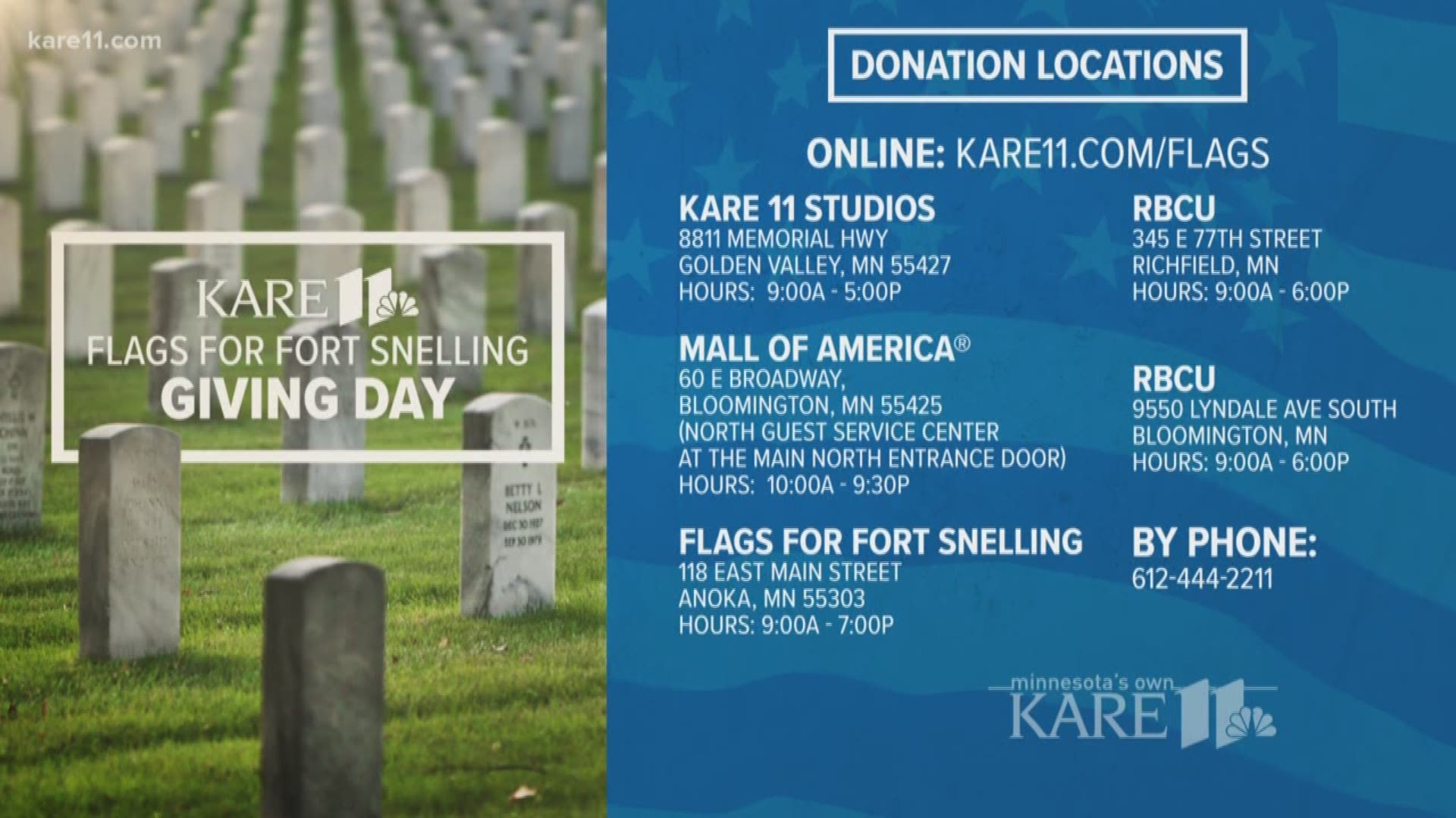 KARE 11's Giving Day to benefit Flags for Fort Snelling