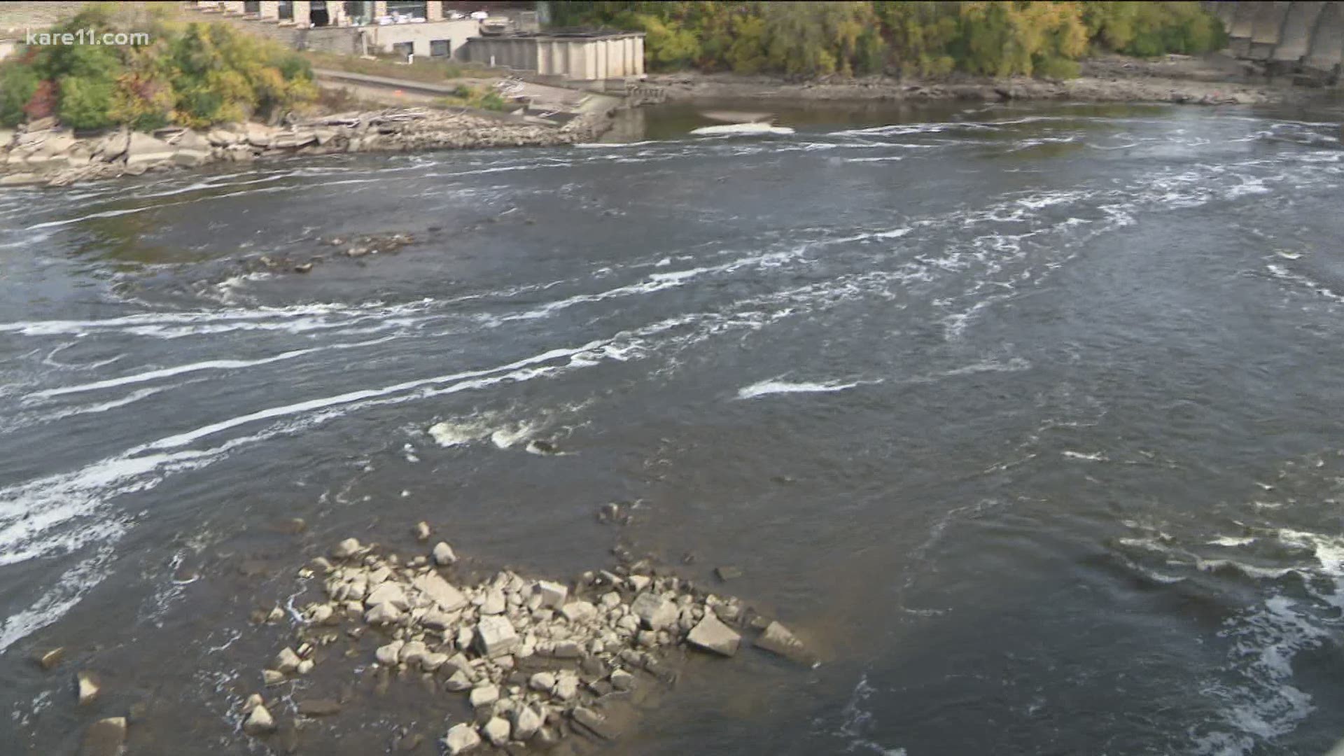 Due to inspections, the Mississippi River in downtown Minneapolis has been drawn down — revealing parts typically hidden by the water.