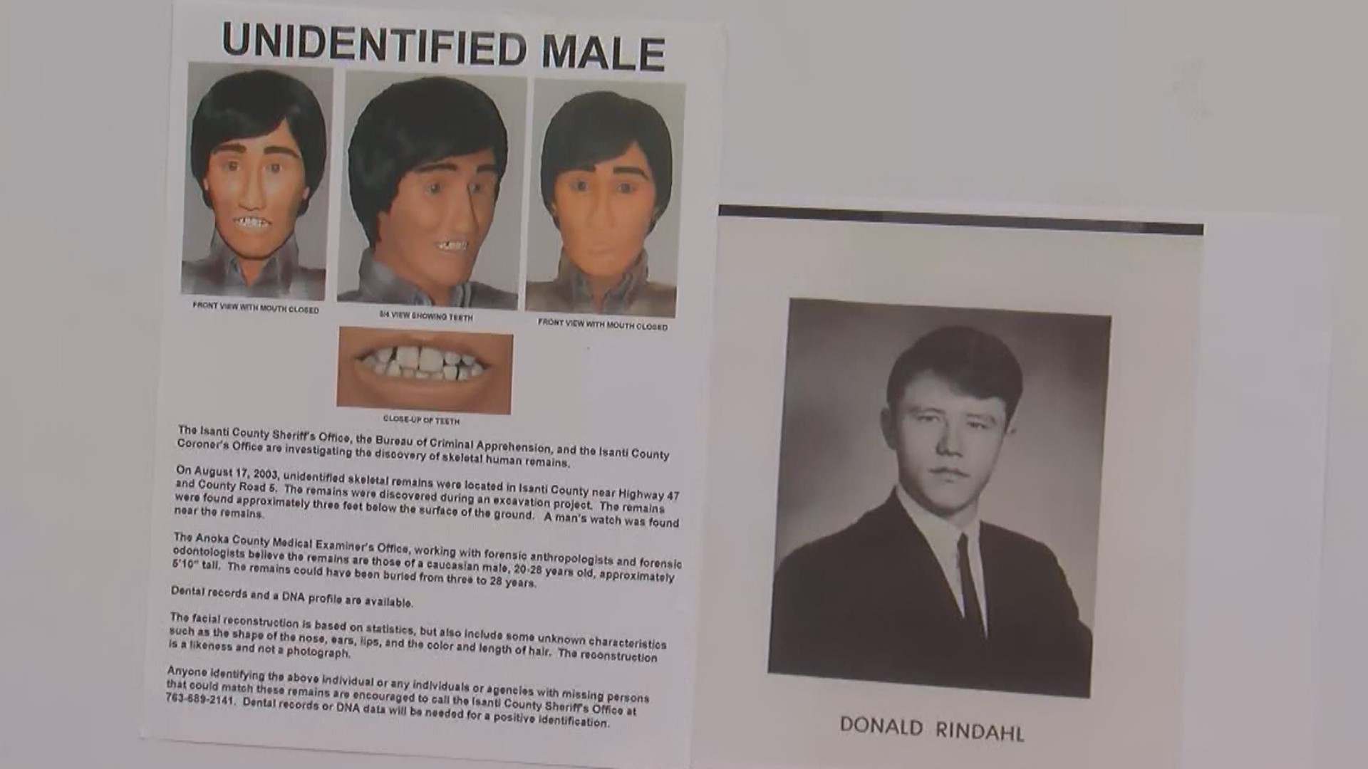 Persistence and new DNA technology indicates the remains belong to Donald Rindahl, a Ramsey County man who disappeared in 1970.