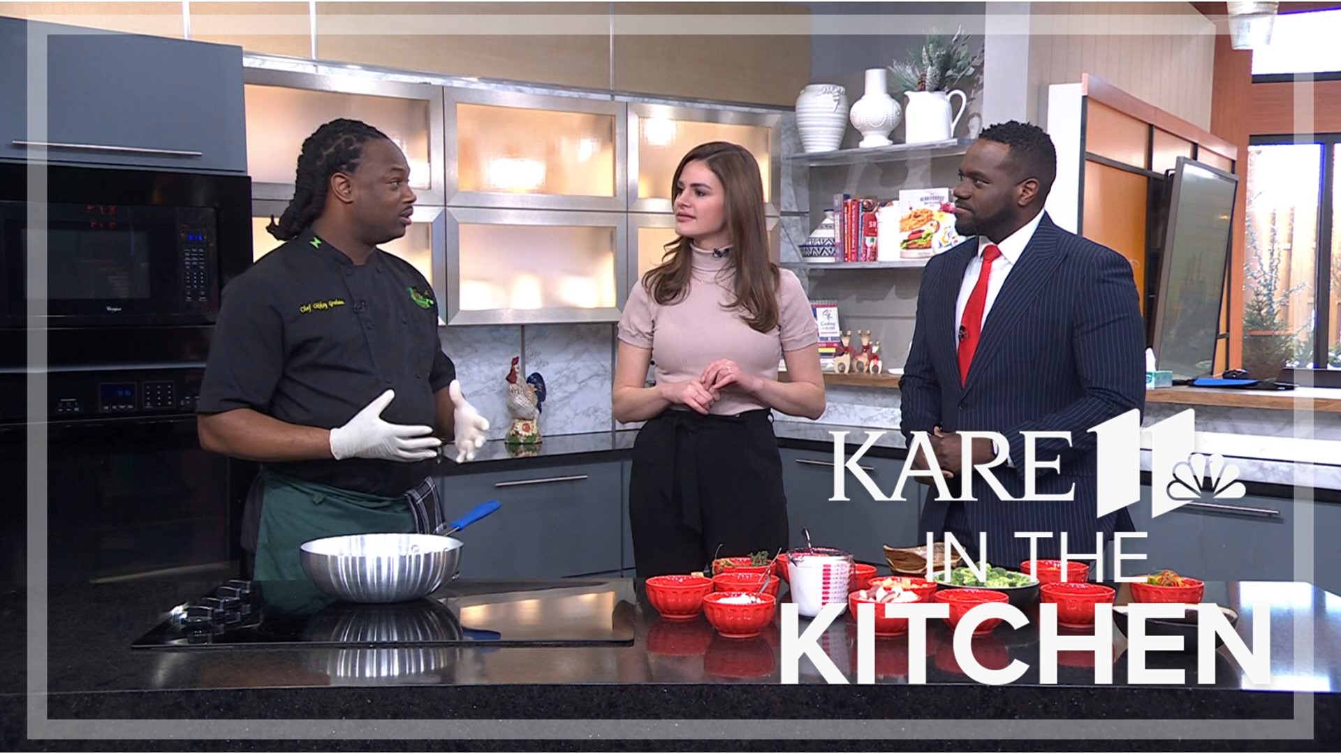 Chef Okkoy Graham of Nanny's Jamaican Kitchen in St. Paul joined Alicia Lewis and Jason Hackett on KARE in the Kitchen to share his story and island flavors.