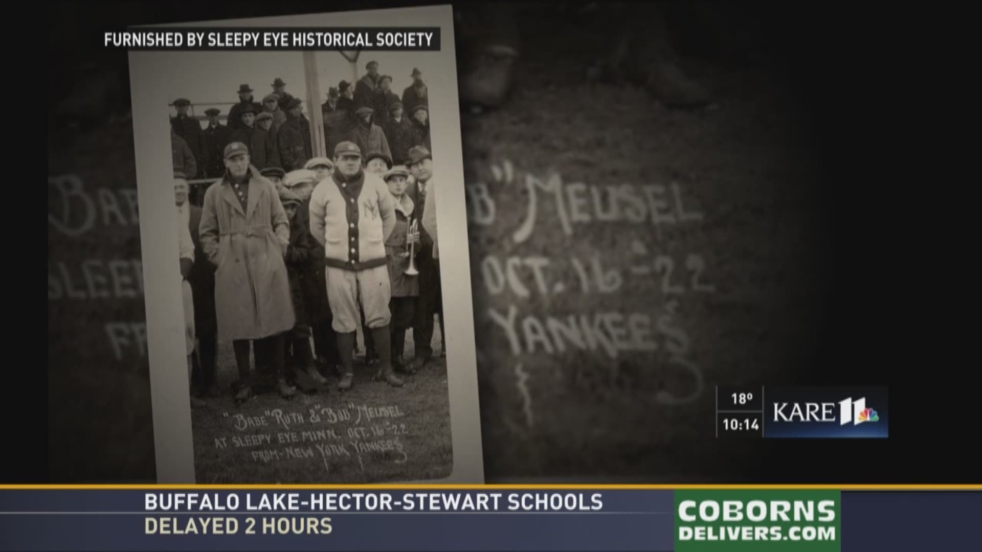 A young boy retrieved Babe Ruth's home run ball when he played in Sleepy Eye.  That boy is now 104 years old.