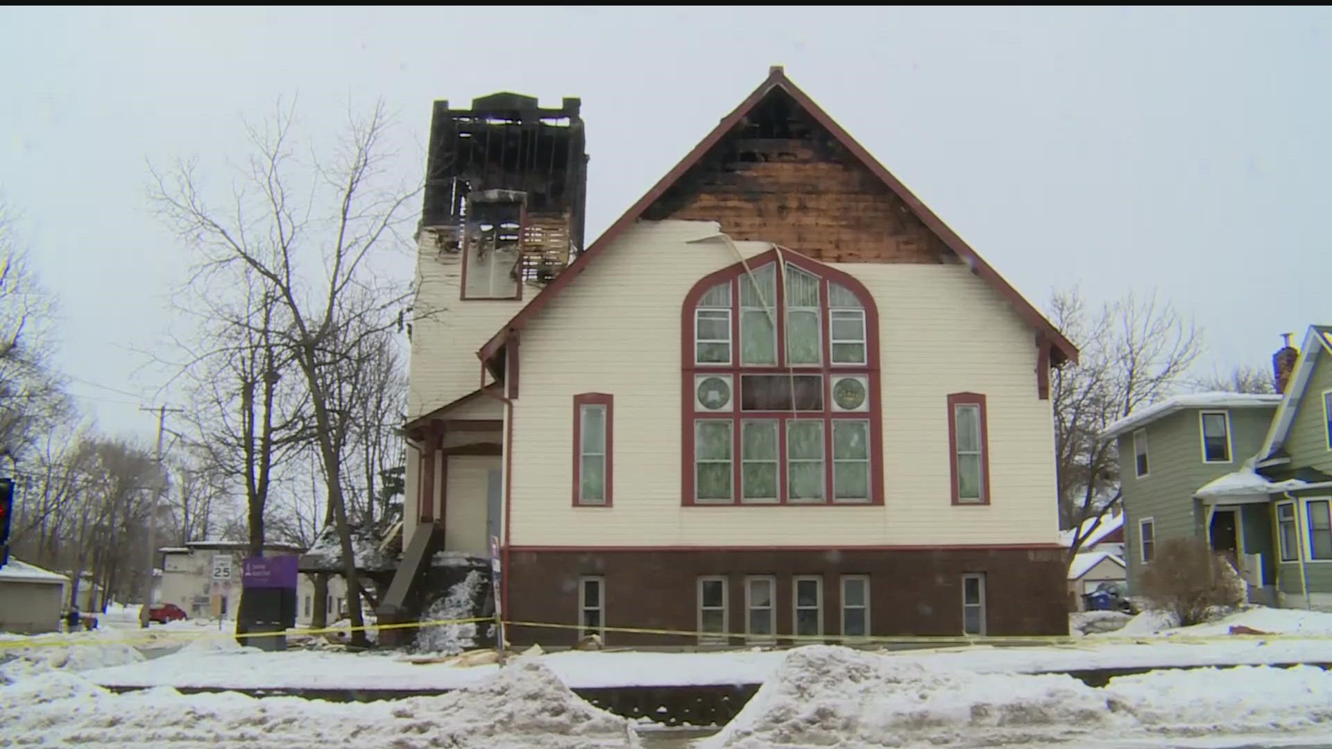 Department officials say it took nine fire companies to knock down the flames at Eastside Seventh-day Adventist Church, and that flames led to a partial collapse.