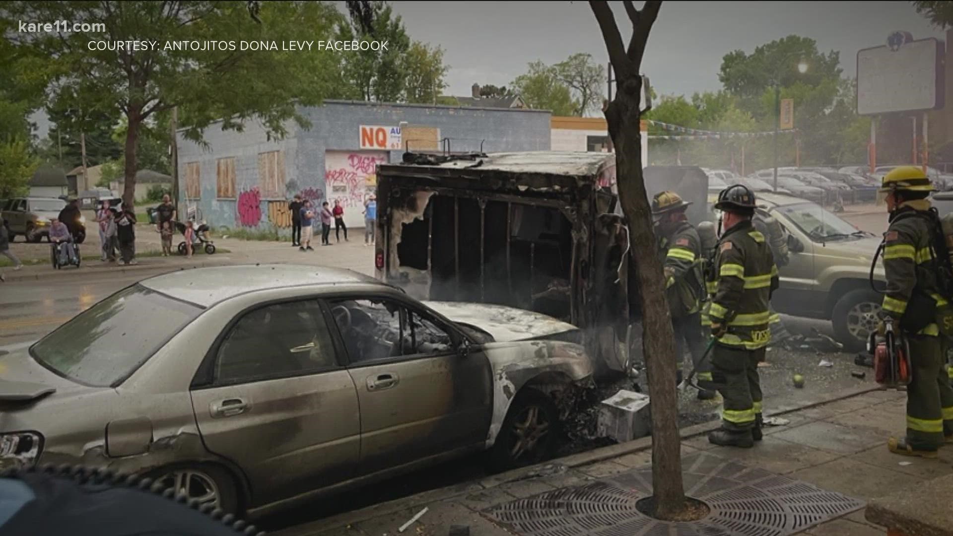 One of the owners was inside the truck when it caught fire, but was rescued.
