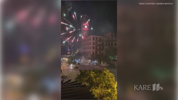 Fireworks fired from cars, toward buildings in downtown Minneapolis