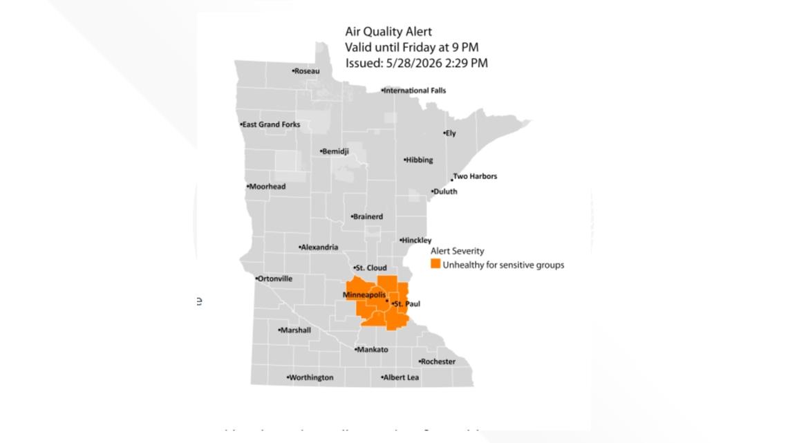 The alert takes effect at noon on Friday and runs until 9 p.m. The affected area includes the Twin Cities metro area...