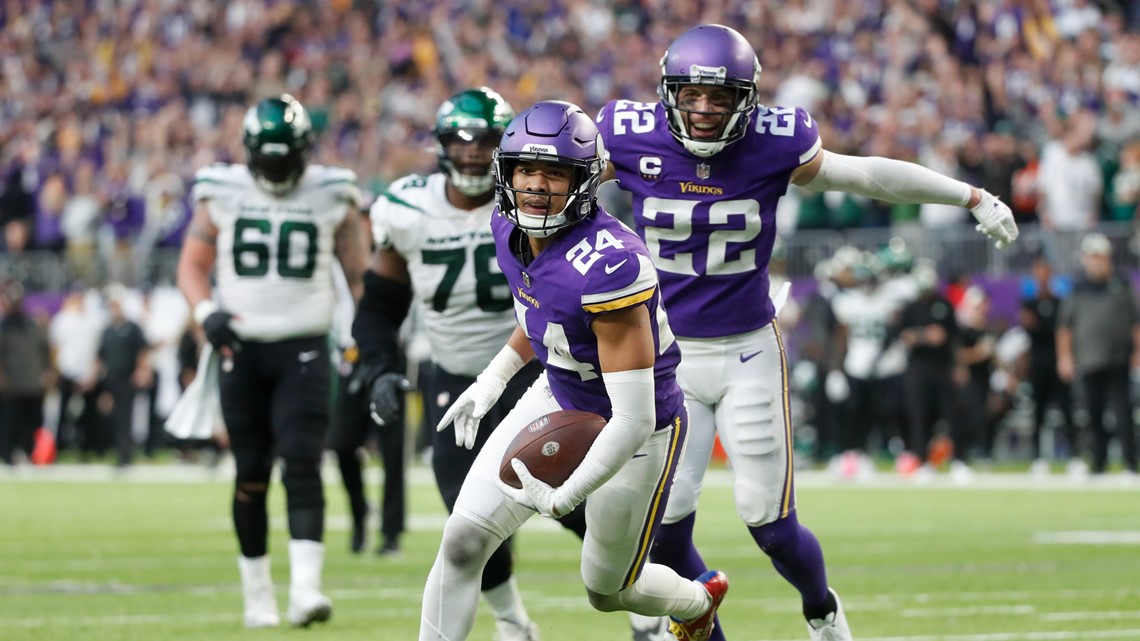 Minnesota Vikings offensive tackle Christian Darrisaw (71) is shown during  the second half of an NFL