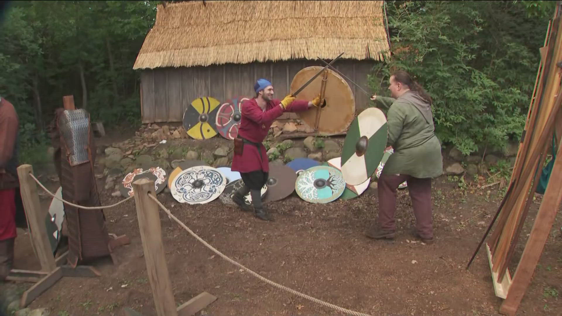 KARE 11's Audrey Russo stops by the Viking encampment on the first day of the Renaissance Festival.