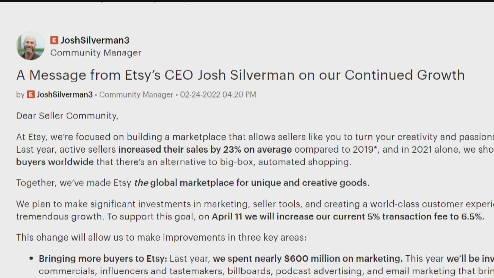New company user fees are affecting sellers on Etsy's website pushing them to protest selling on the site for the week