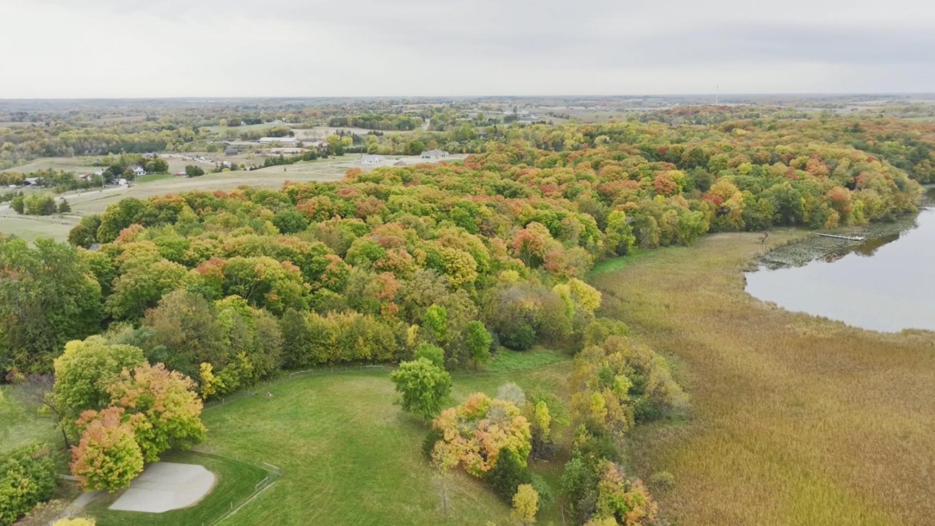 On Saturday morning KARE 11 Photojournalist Mitchell Yehl flew a drone over the amazing leafscape in Minnestrista.