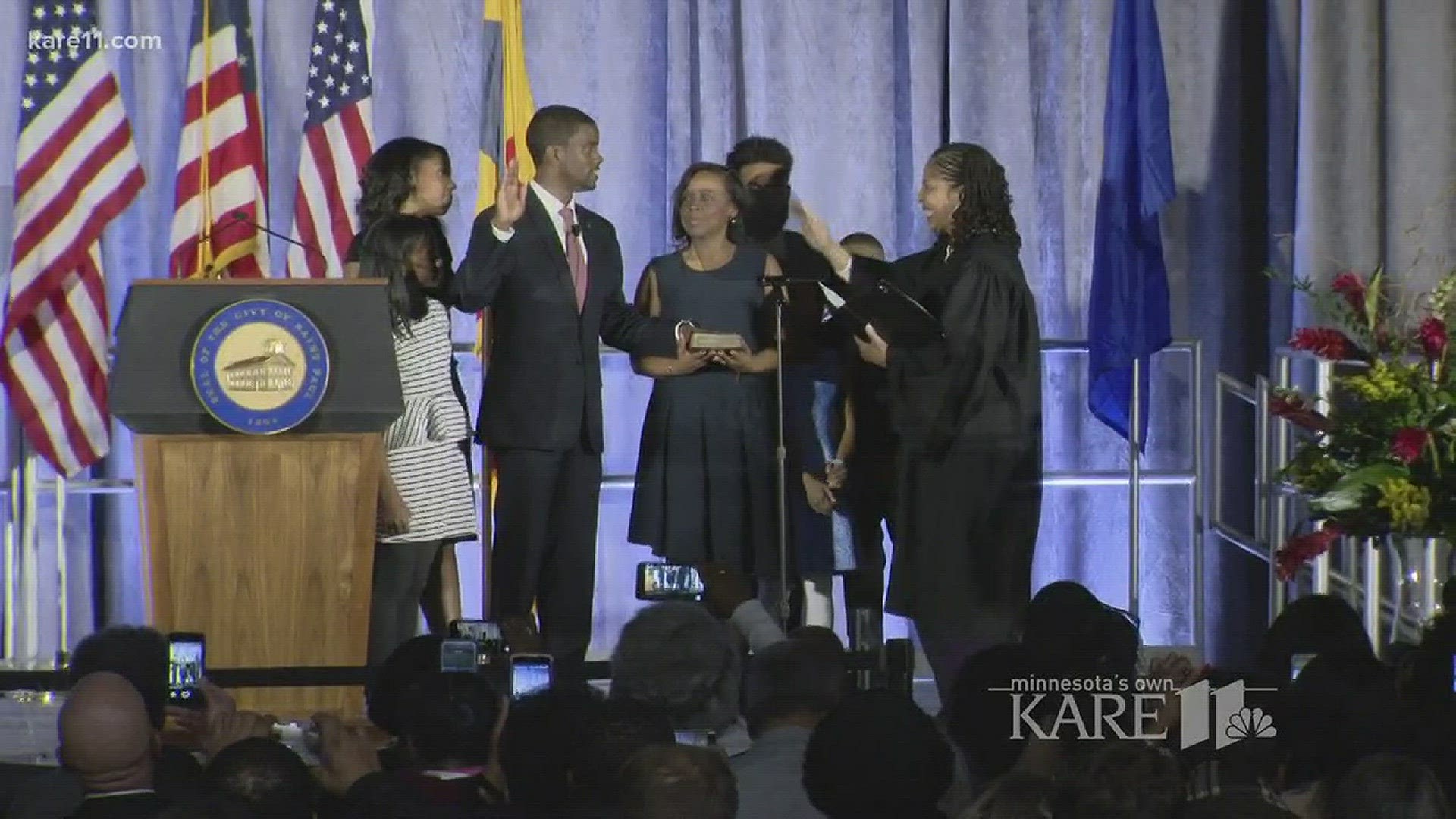 Melvin Carter was sworn in as the mayor of St. Paul Tuesday. "Our City Hall won't be designed to simply lift my voice, but to lift every voice," he said. http://kare11.tv/2qhuGTK
