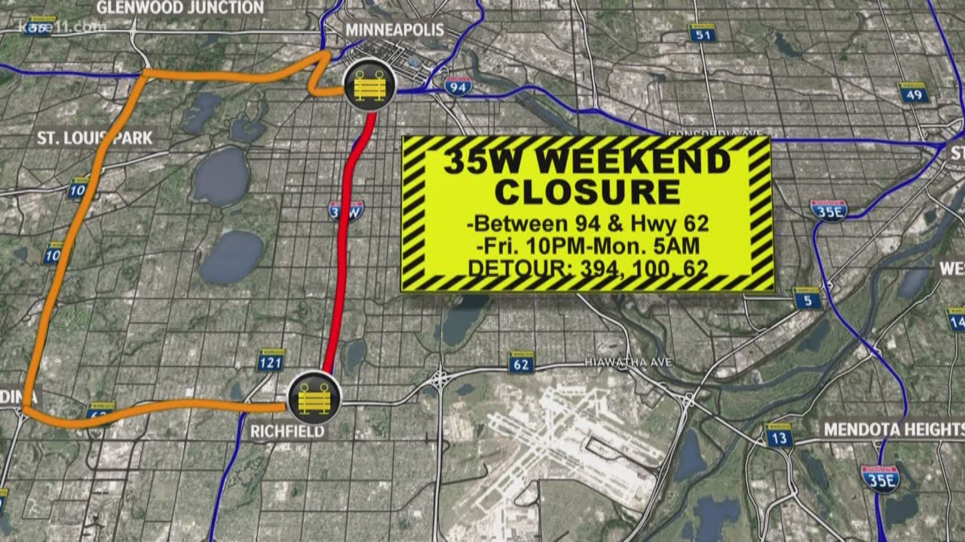 I-35W will close down between I-94 and Hwy 62 on Friday, November 9 at 10 p.m.