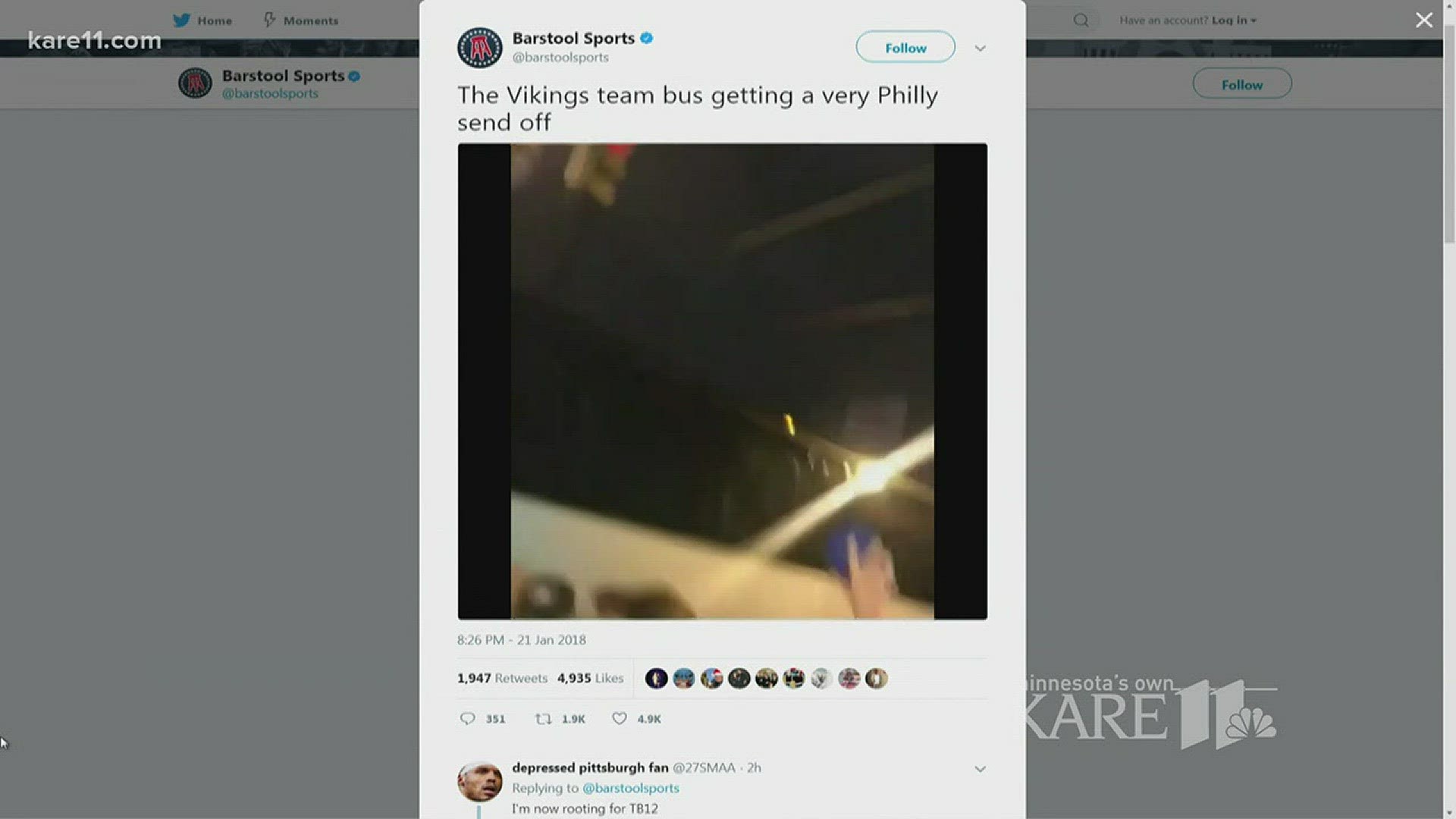 Eagles fans were caught on video throwing beer cans and bottles at Vikings fans, and the team bus, before and after the game. http://kare11.tv/2mYbaqw