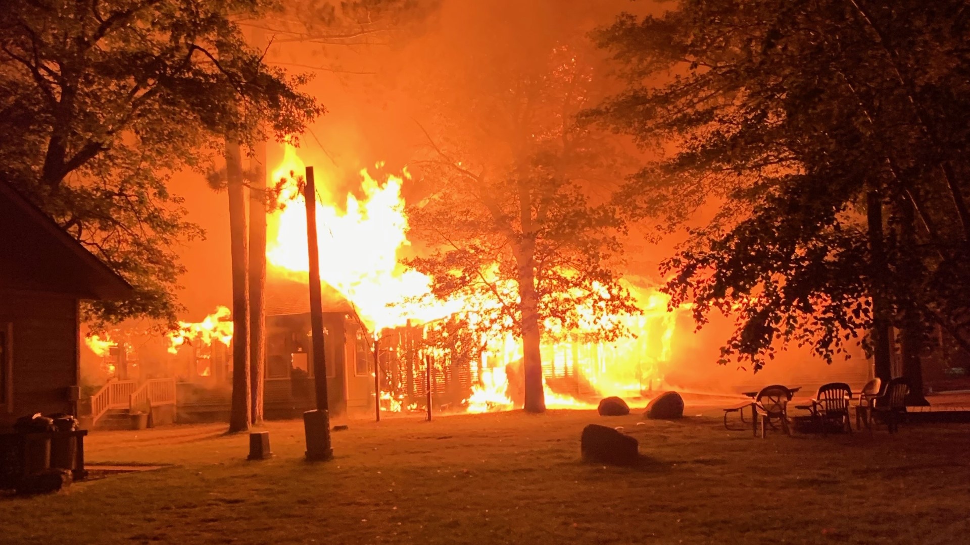 The owners of the Cass Lake Lodge say their main lodge building and 'Mega-cabin' were destroyed in a raging fire Tuesday evening.