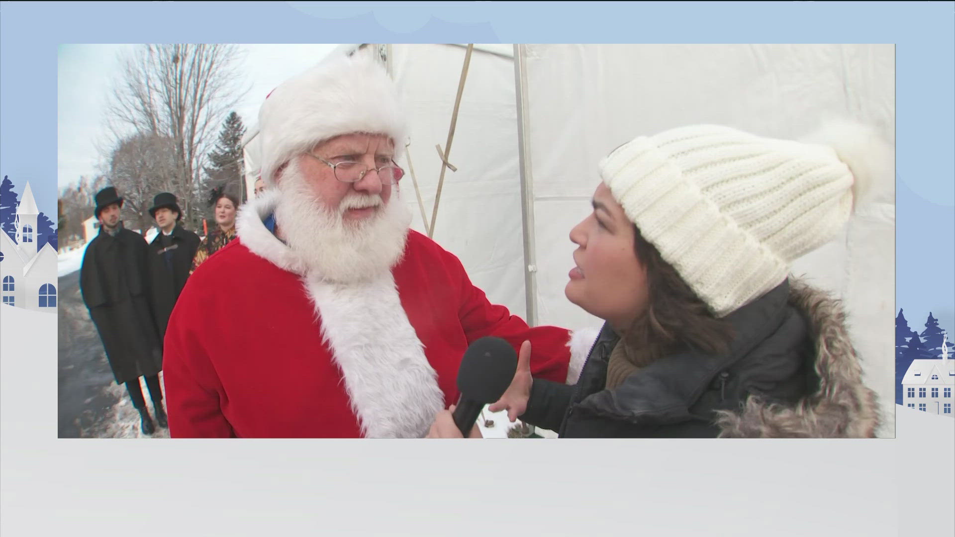 Samie Solina spoke with Santa and the American Caroling Company at the Toys for Tots tent on KARE 11 Saturday. 